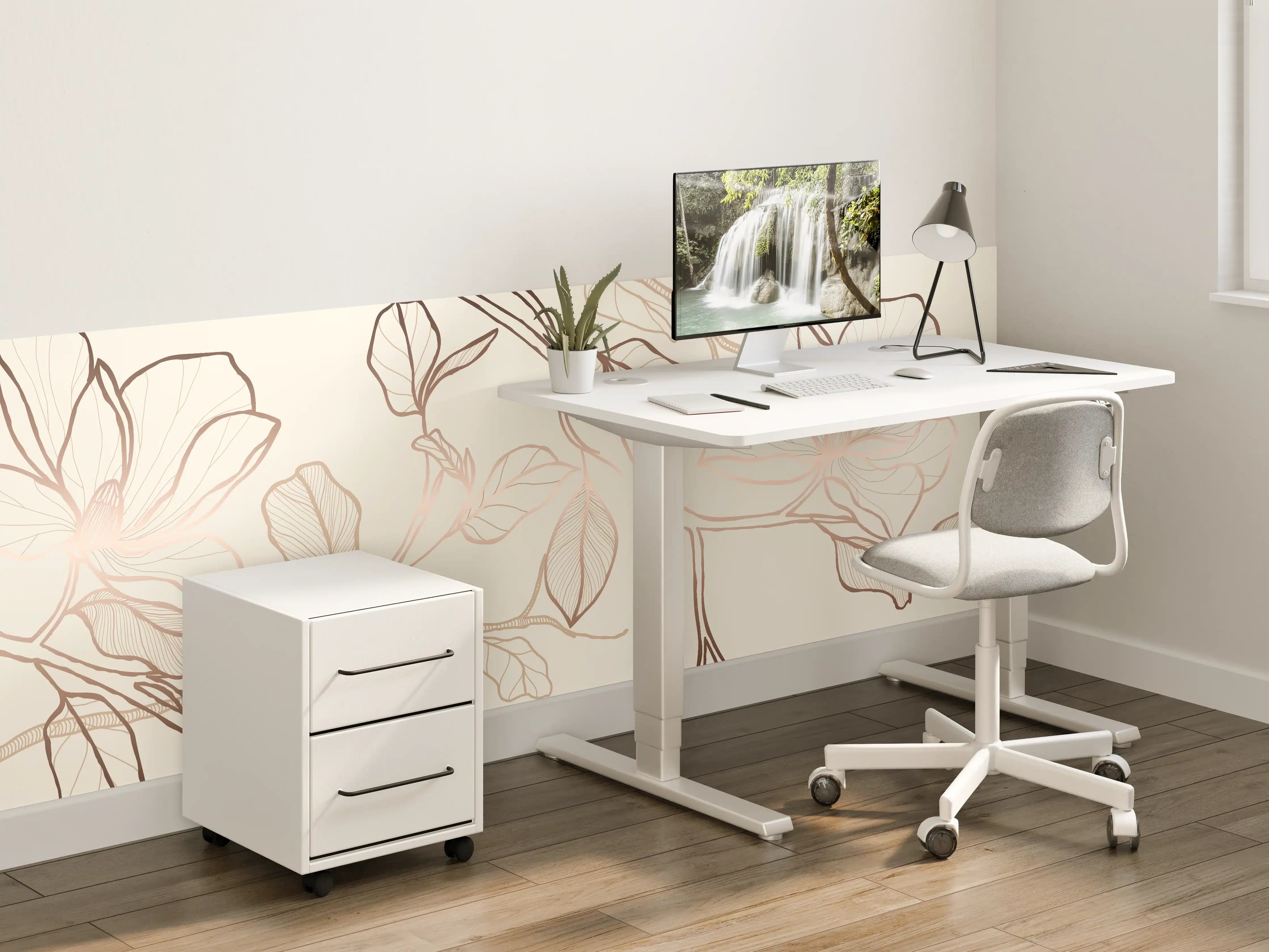 Kinderzimmer Wandgestaltung - Zarte Blumenzeichnung Beige