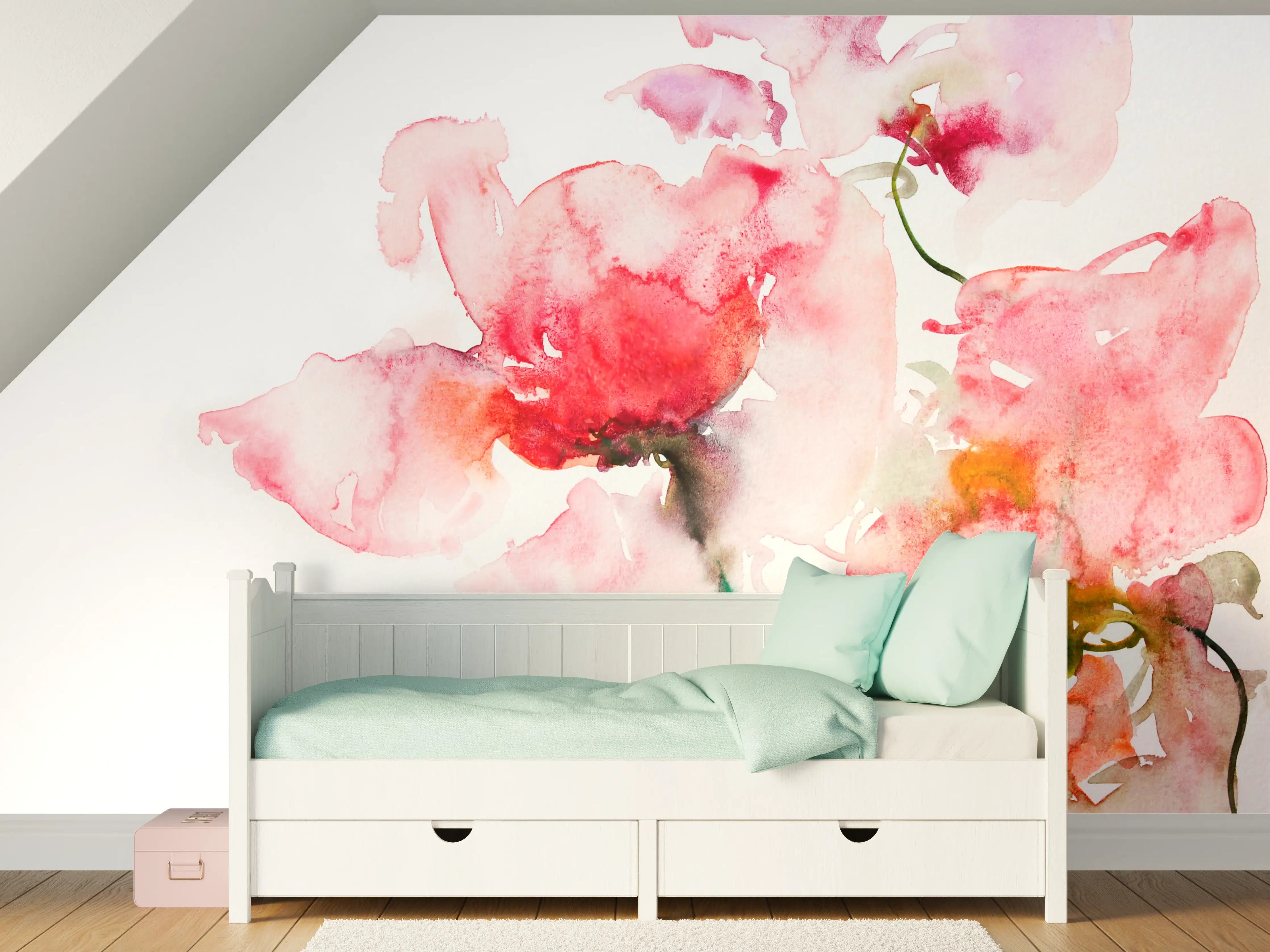 Kinderzimmer Wandgestaltung - Zarte Grau-Wasserblumen