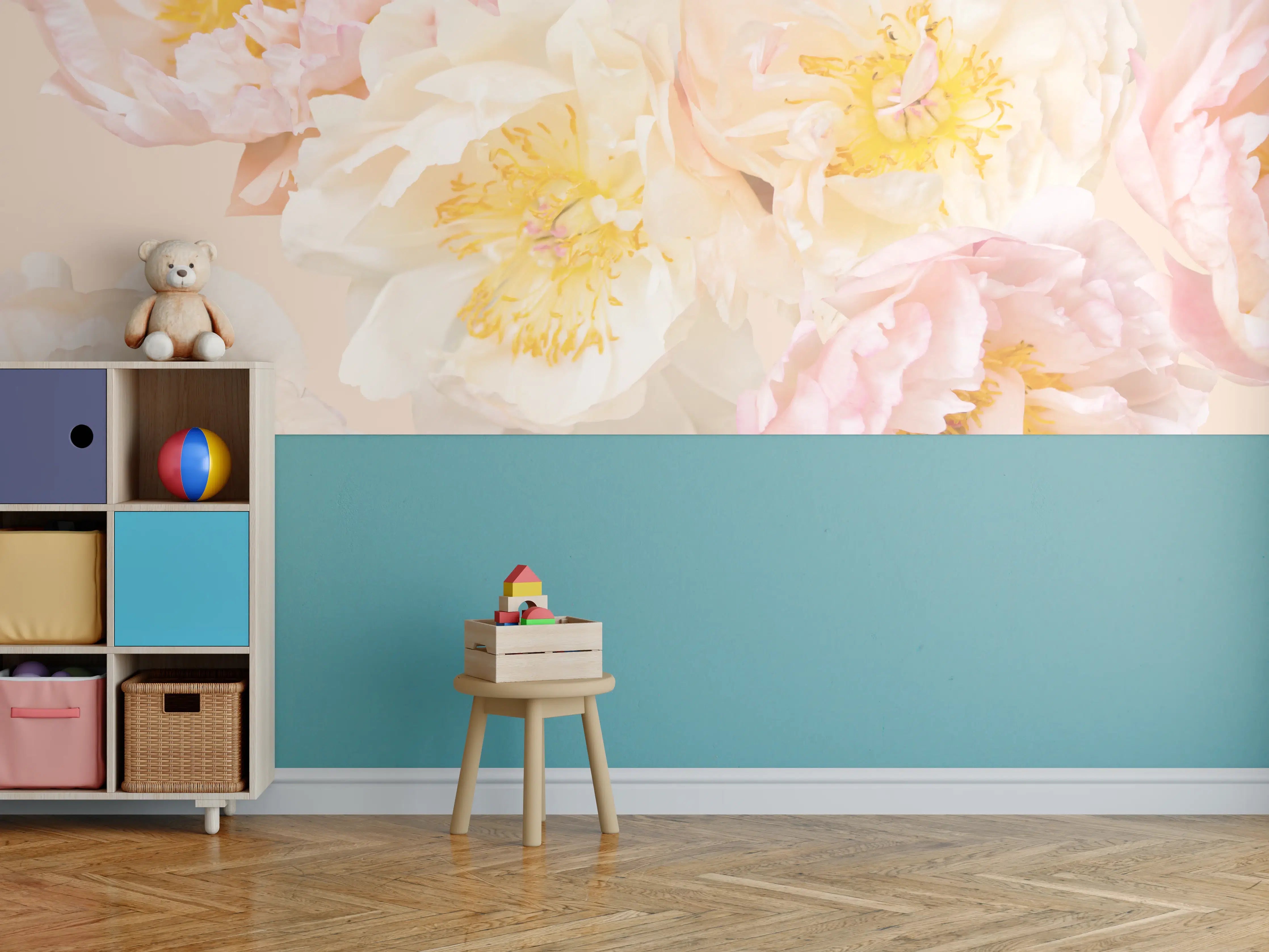 Kinderzimmer Wandgestaltung - Zarte Grauwiese in Pastelltönen