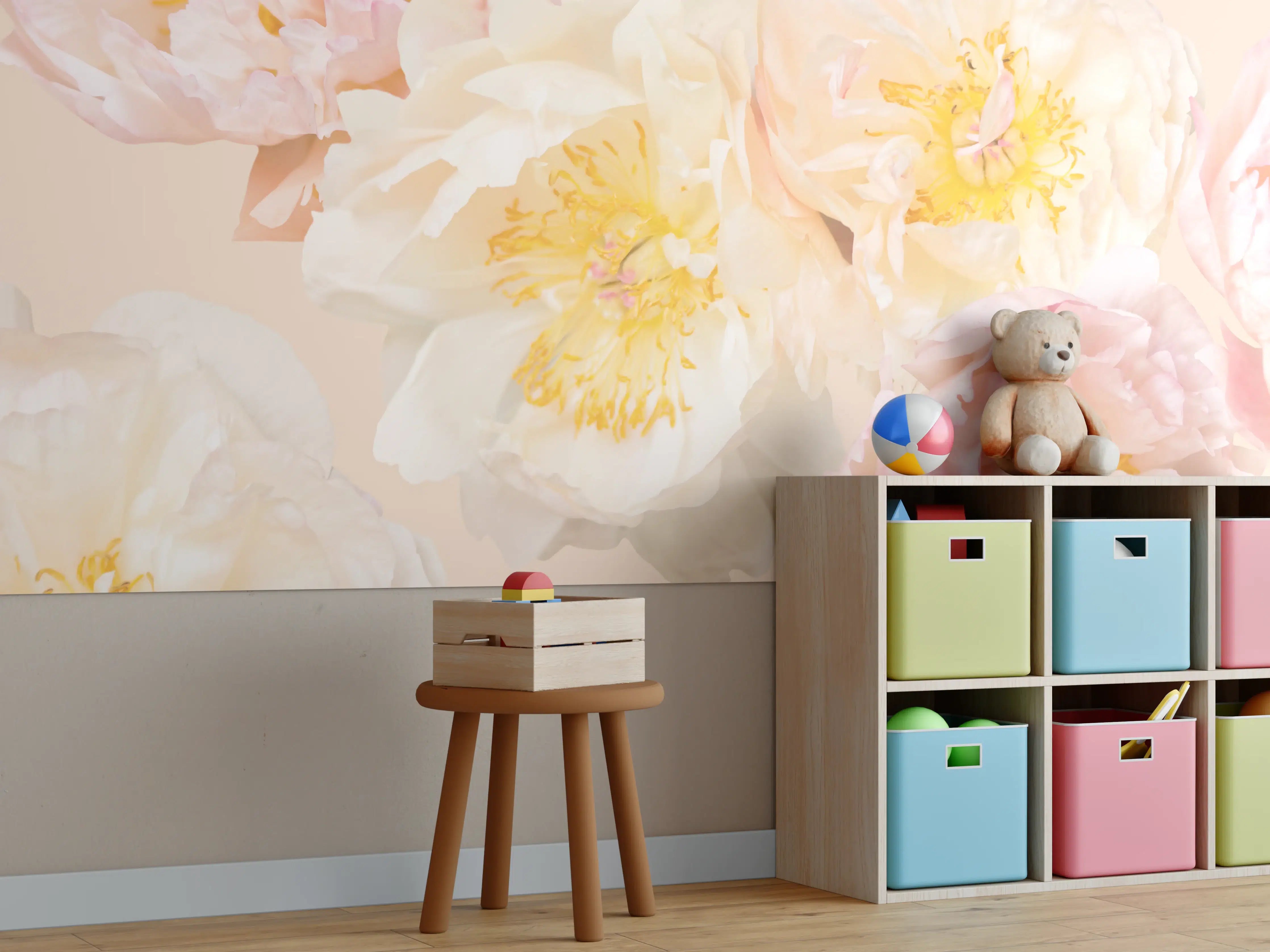 Kinderzimmer Wandgestaltung - Zarte Grauwiese in Pastelltönen