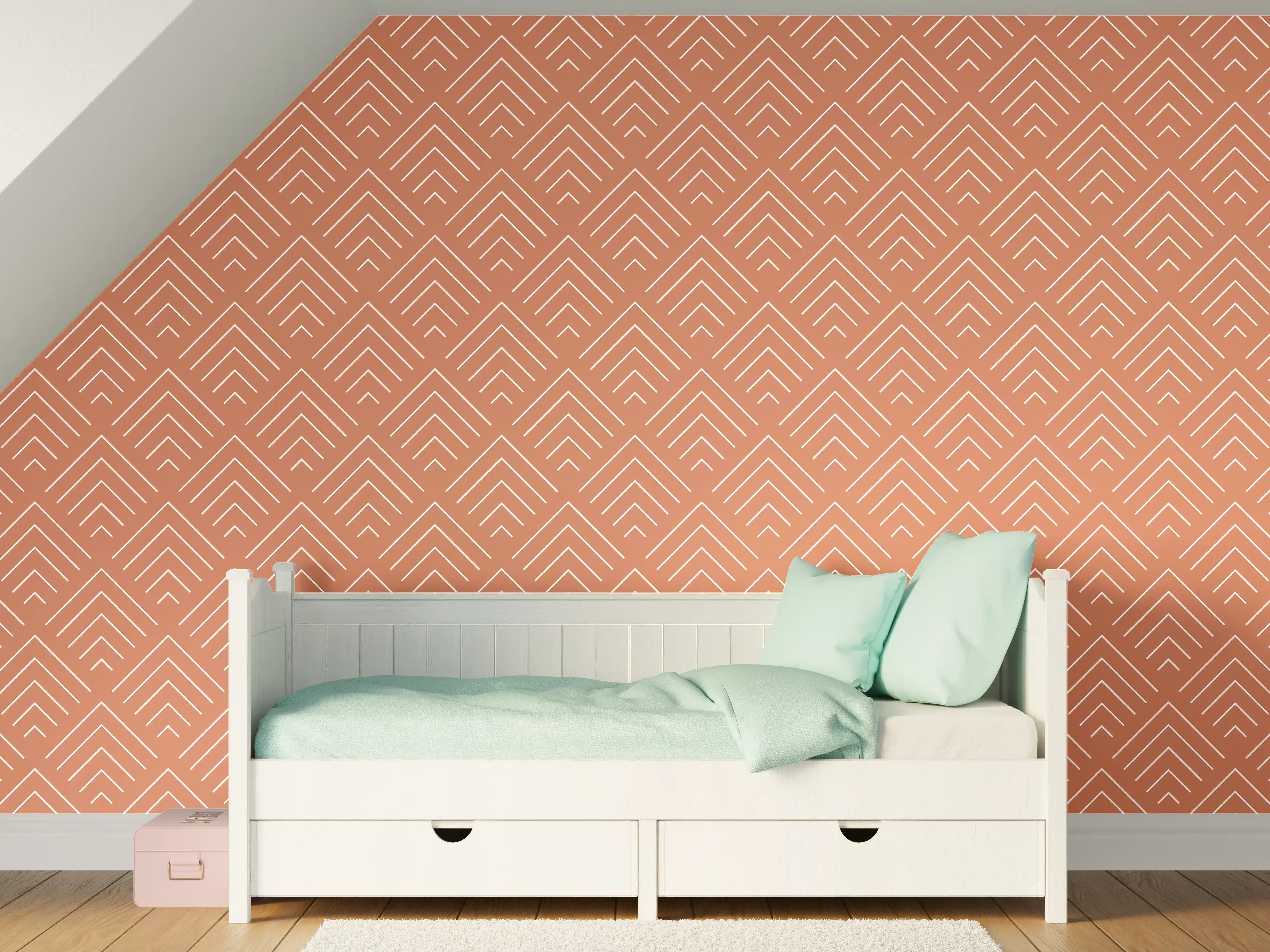 Kinderzimmer Wandgestaltung - Zarte Kupfer- und Beige-Wandgestaltung mit geometrischem Muster