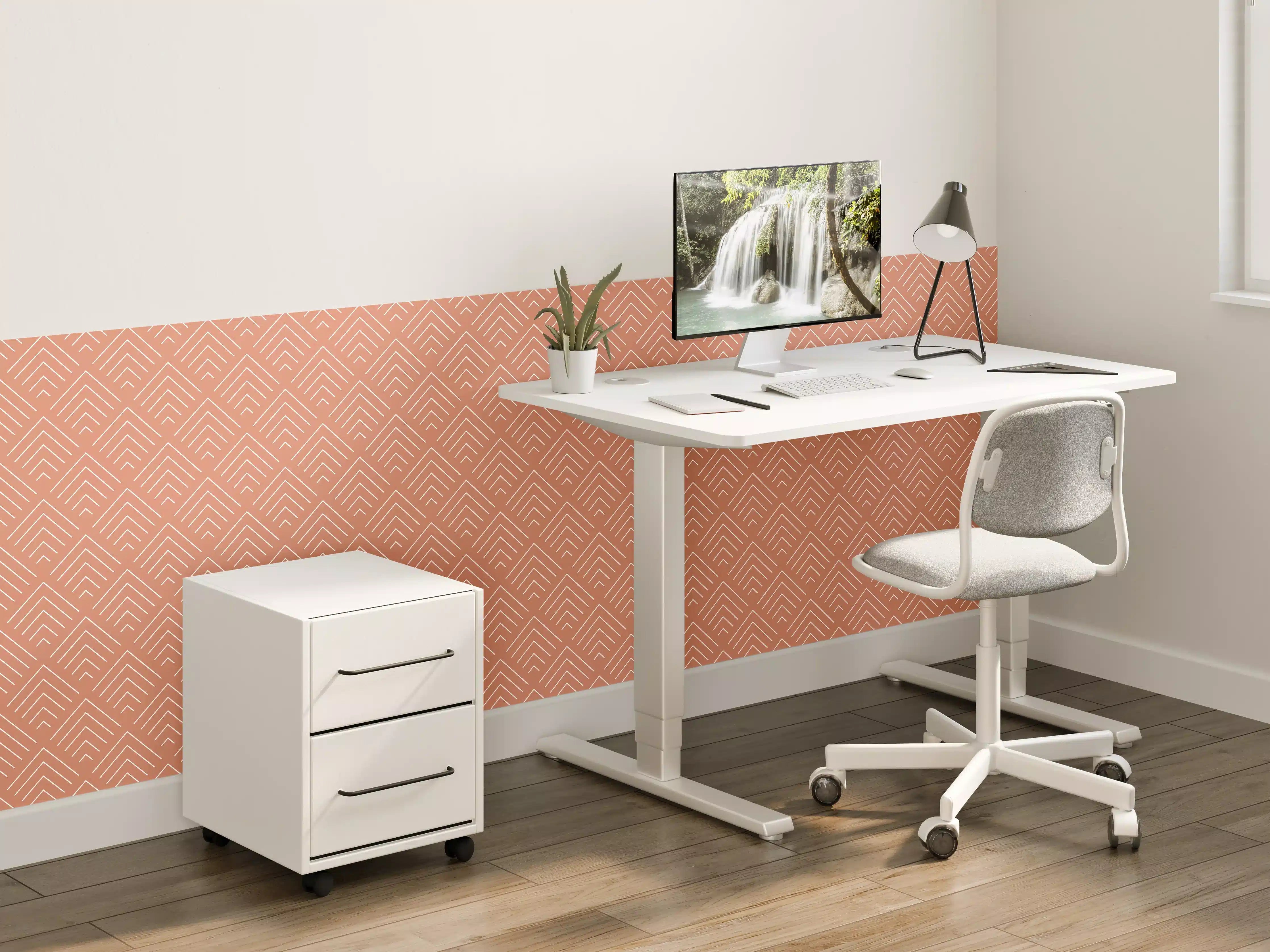 Kinderzimmer Wandgestaltung - Zarte Kupfer- und Beige-Wandgestaltung mit geometrischem Muster