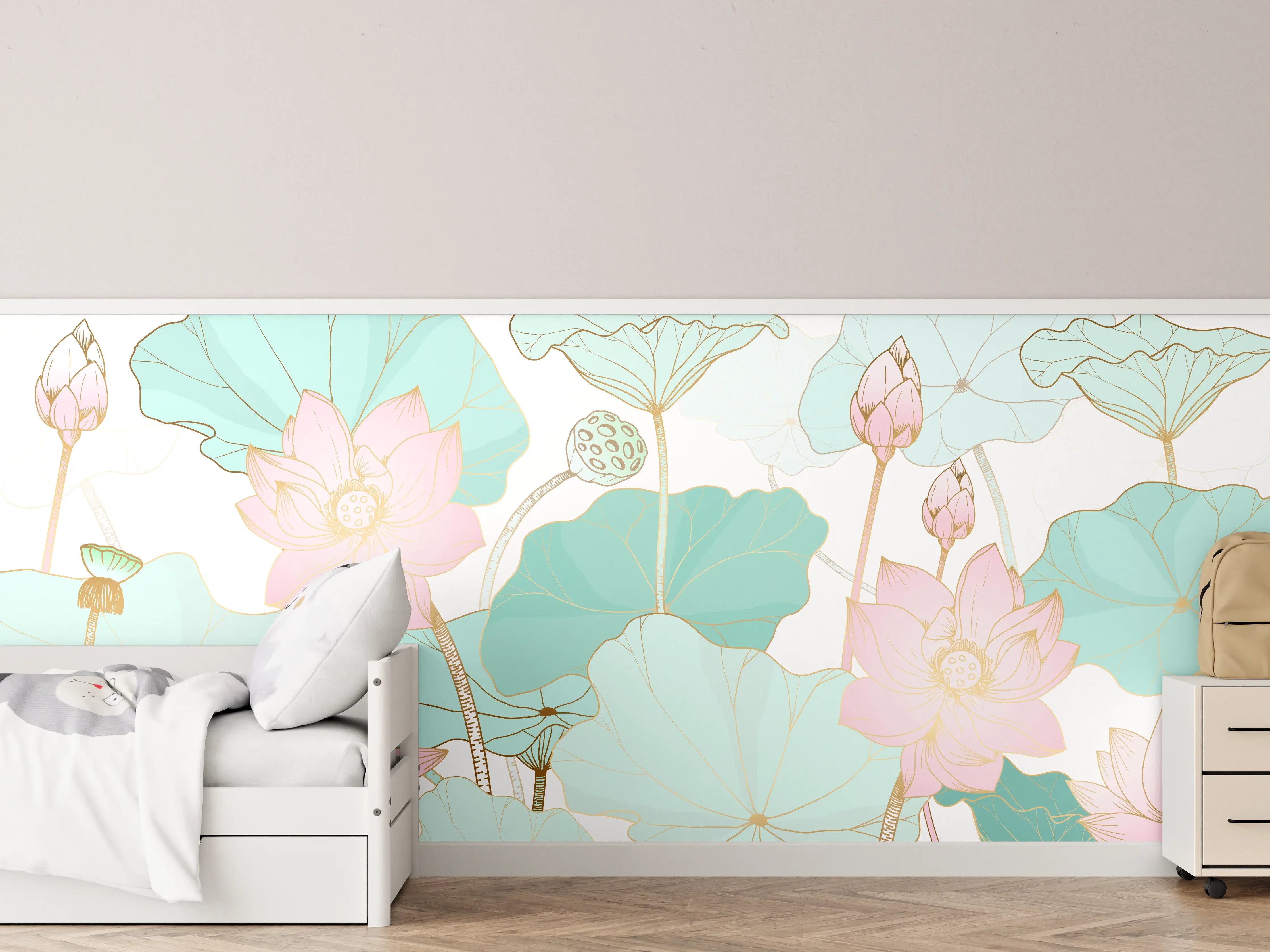 Kinderzimmer Wandgestaltung - Zarte Lotusblüten Pastellfarben