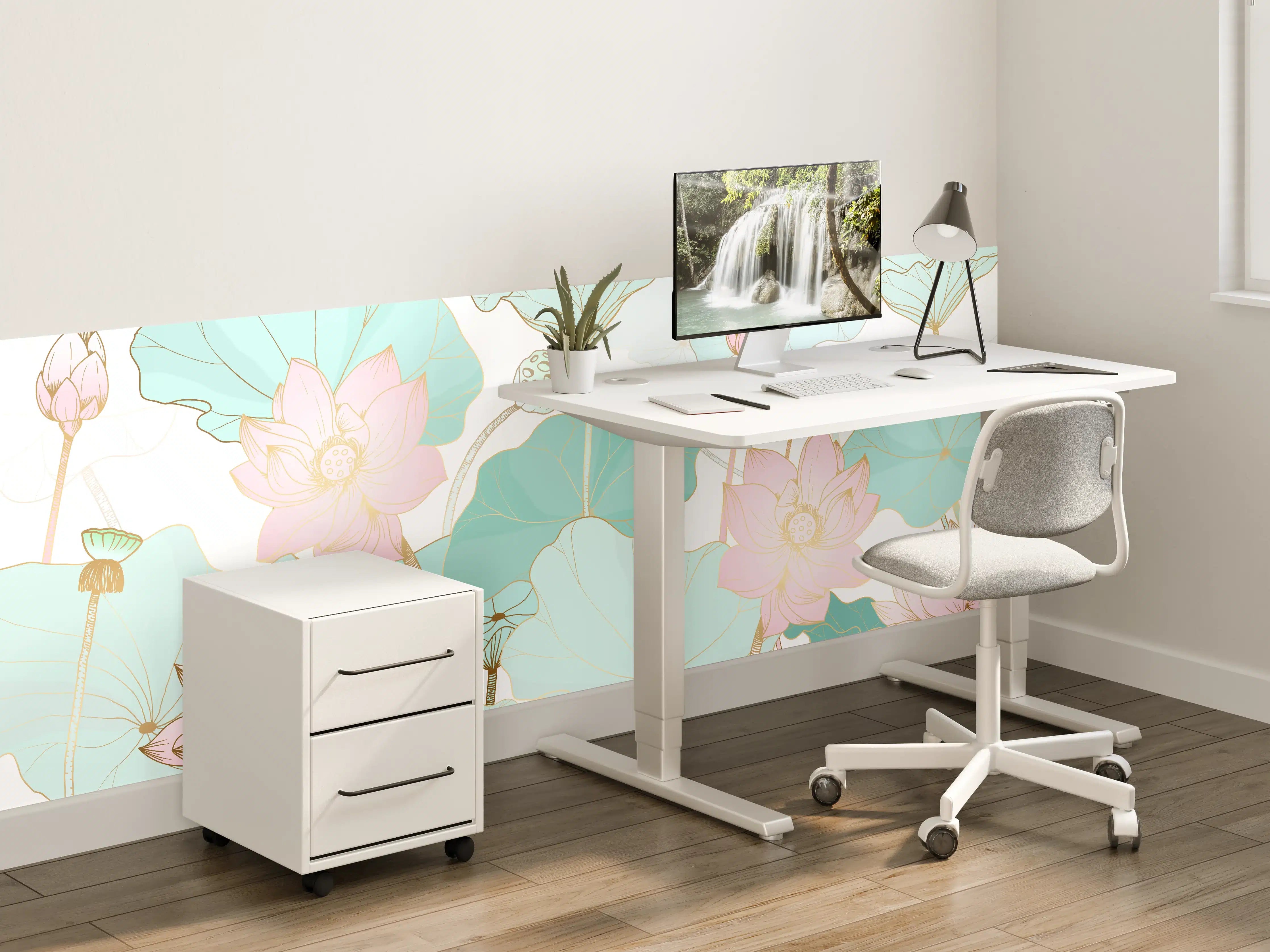 Kinderzimmer Wandgestaltung - Zarte Lotusblüten Pastellfarben