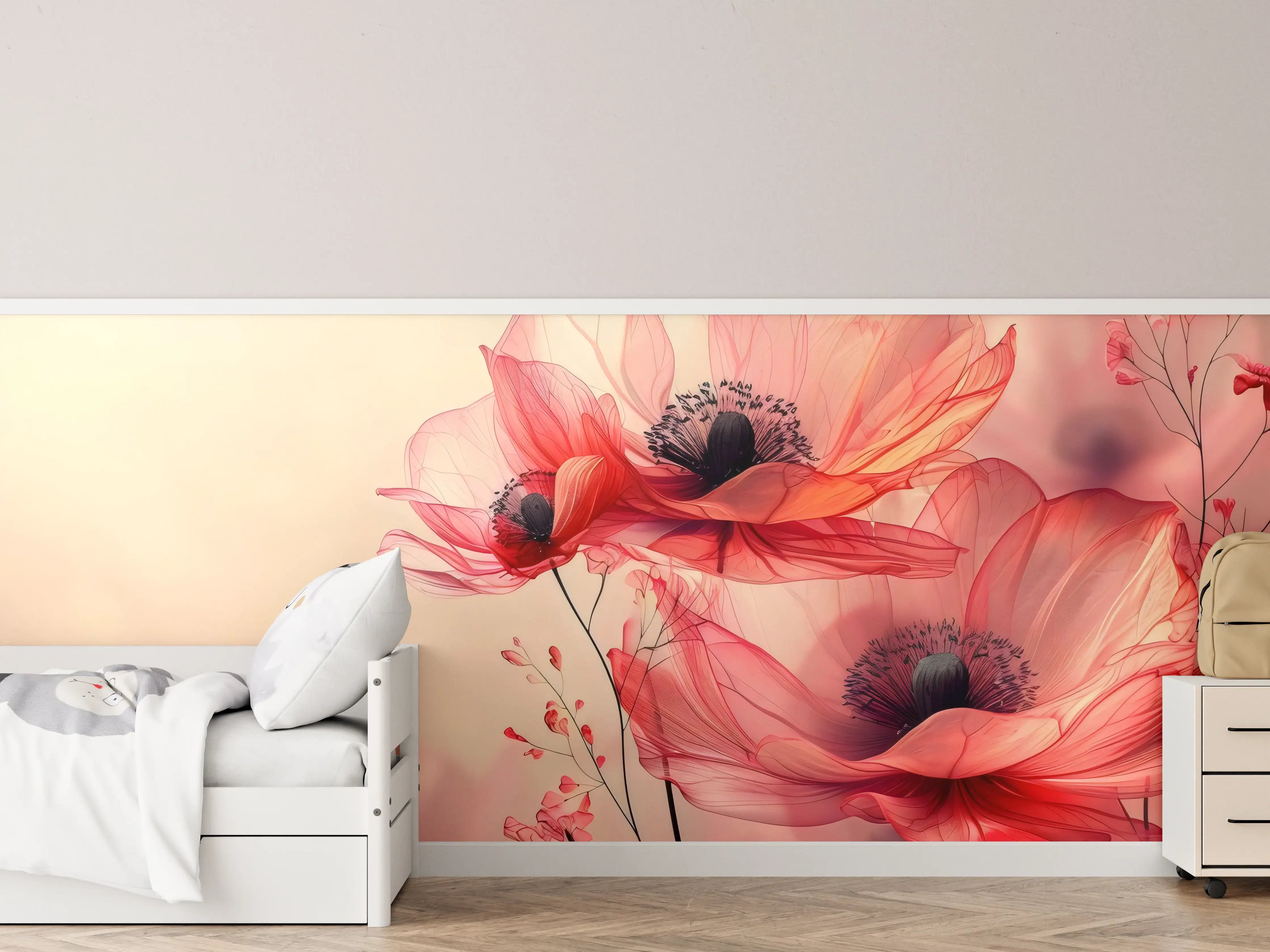 Kinderzimmer Wandgestaltung - Zarte Mohnblüten in Rosa