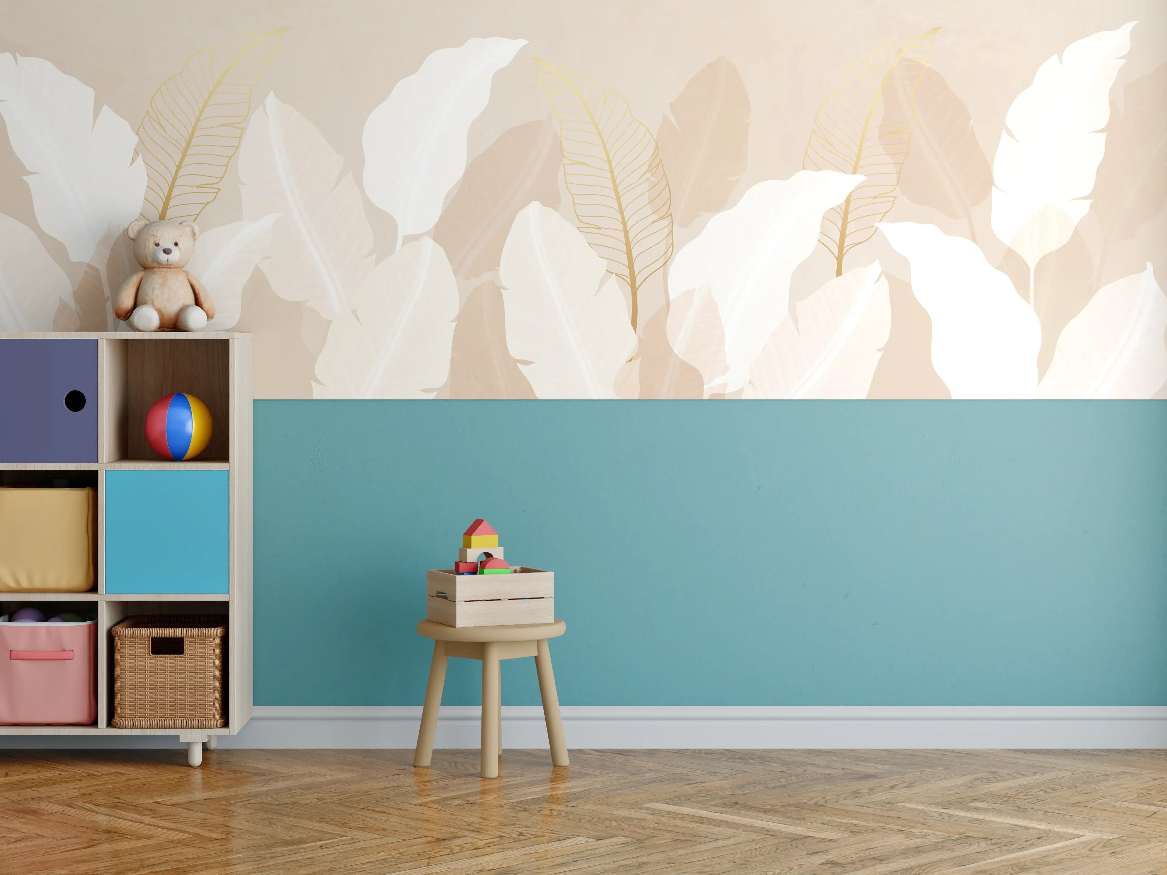 Kinderzimmer Wandgestaltung - Zarte-Pastell-Blätter-Stilbild