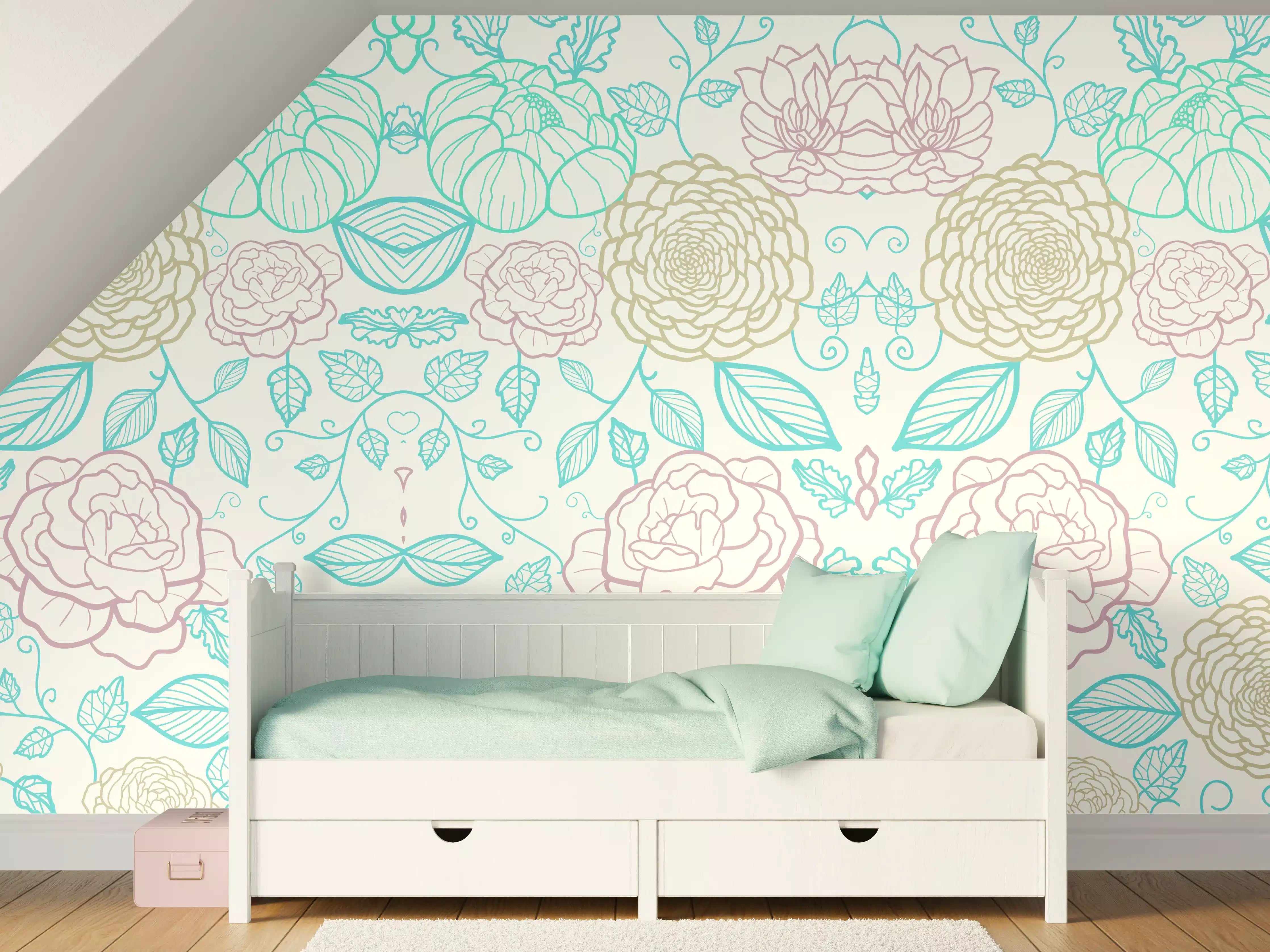 Kinderzimmer Wandgestaltung - Zarte Pastell Floral Muster