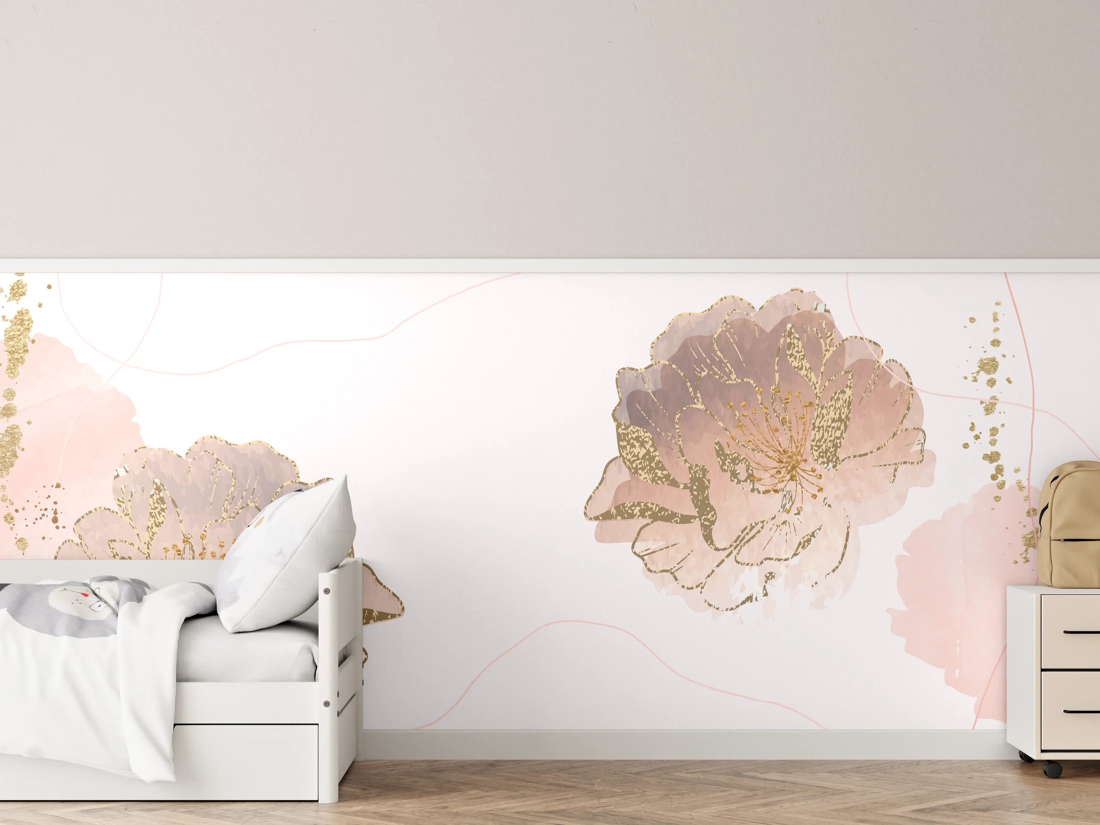 Kinderzimmer Wandgestaltung - Zarte Pastellblumen in Grautönen