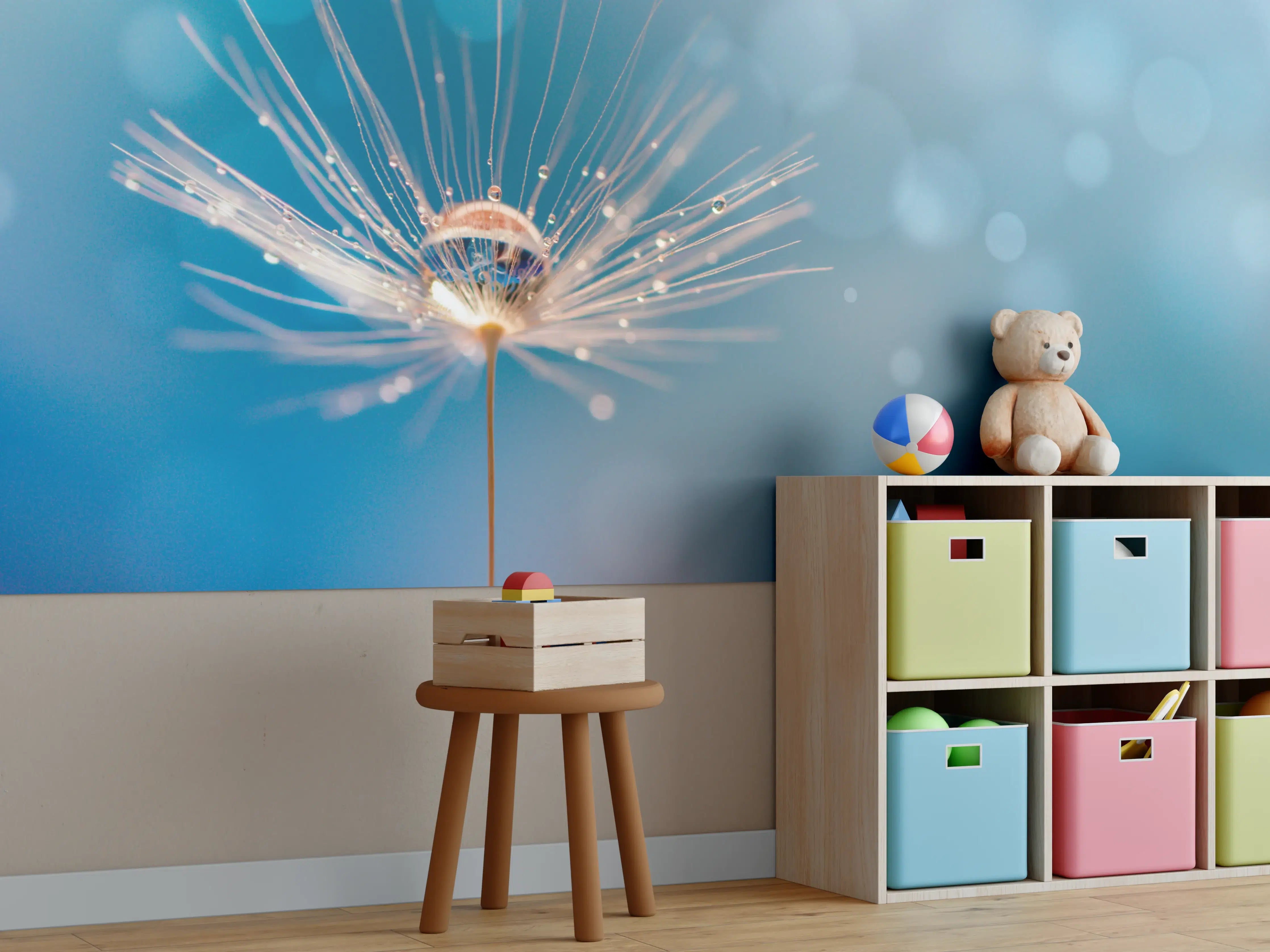 Kinderzimmer Wandgestaltung - Zarte Pusteblume im sanften Licht