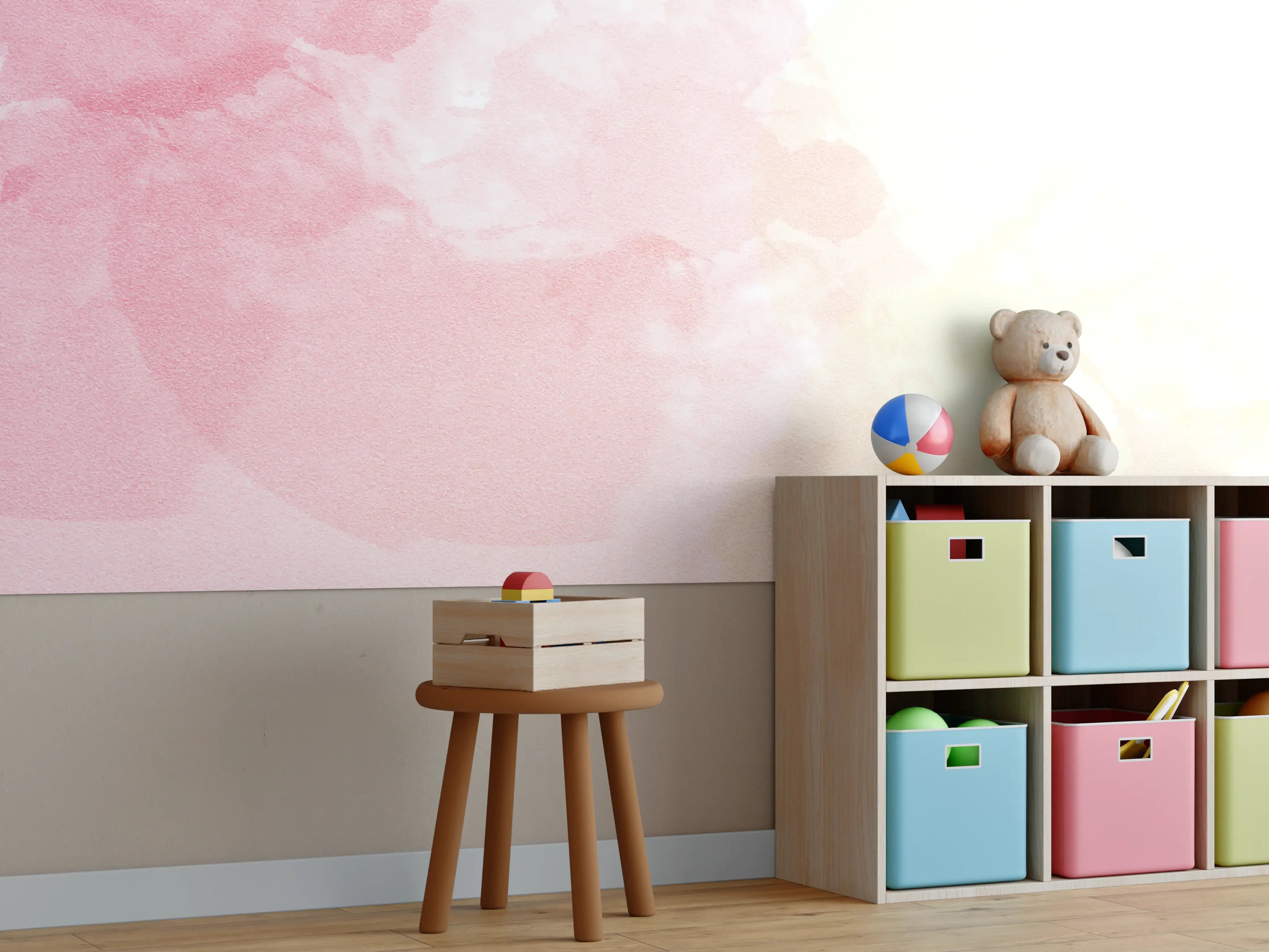 Kinderzimmer Wandgestaltung - Zarte Rosé-Wasserfarb-Deko