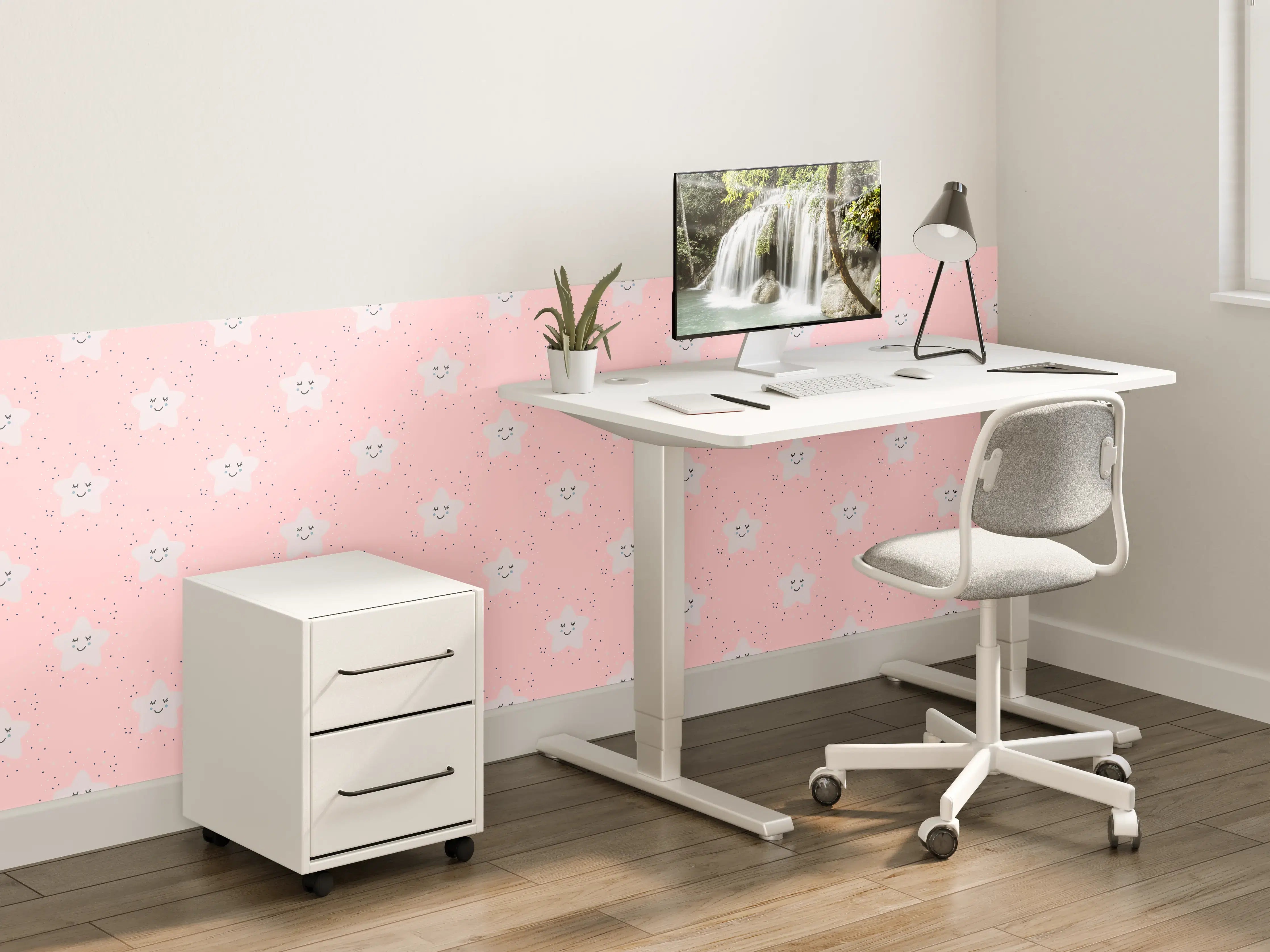 Kinderzimmer Wandgestaltung - Zarte rosa Blumenmuster auf hellem Hintergrund