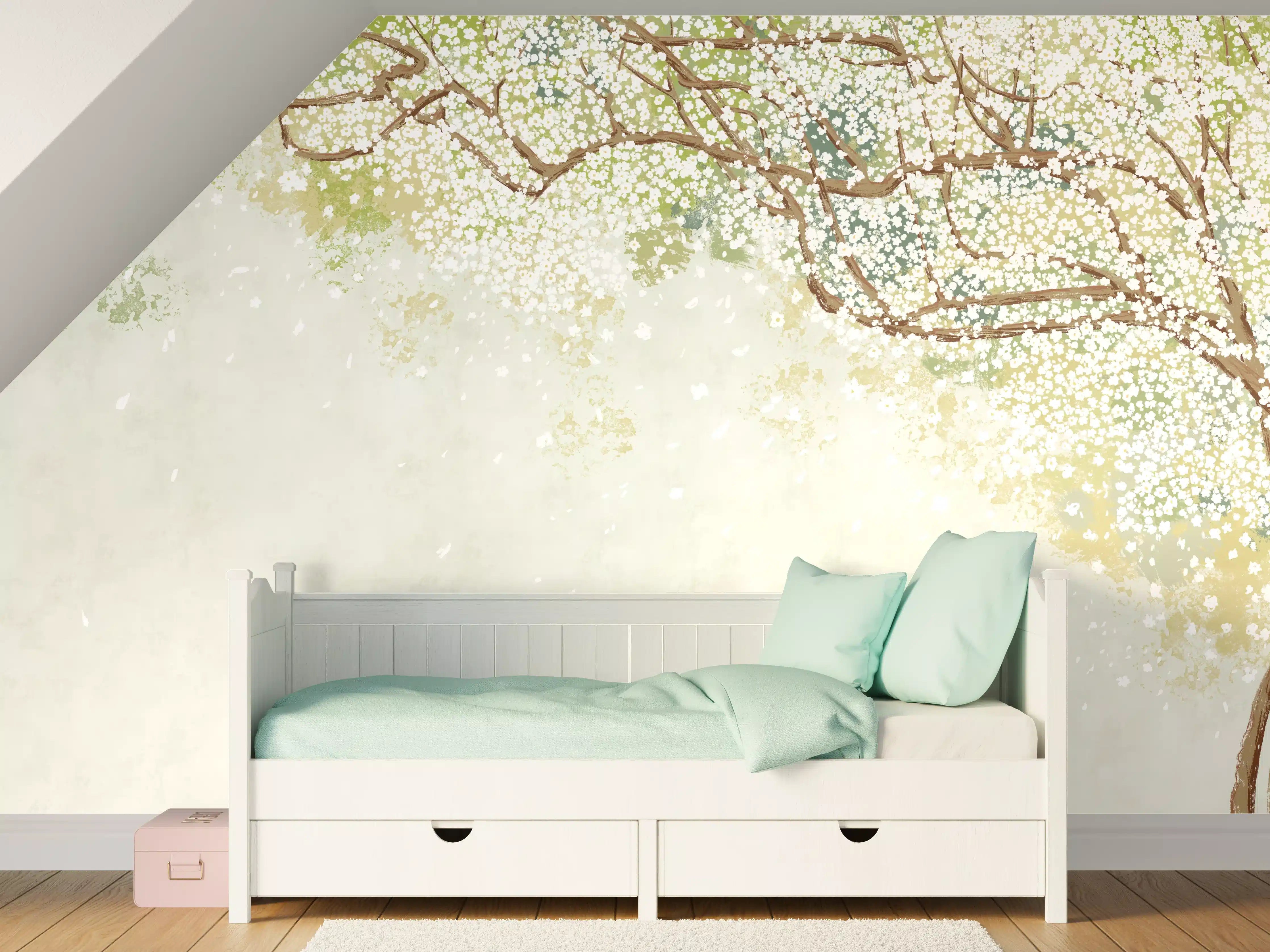 Kinderzimmer Wandgestaltung - Zarter Blätterbaum in Pastellfarben