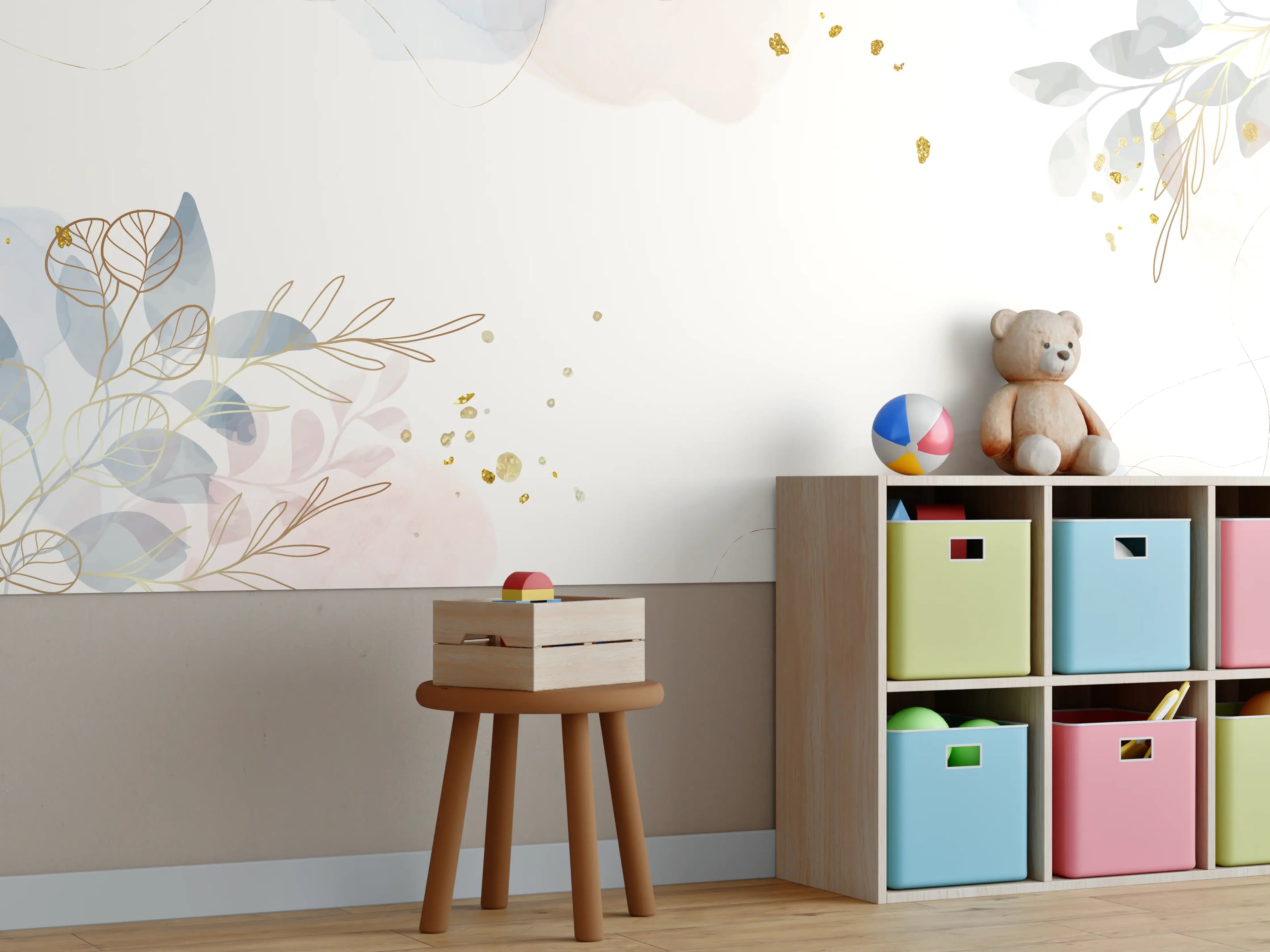 Kinderzimmer Wandgestaltung - Zartes Blumen Aquarell Design
