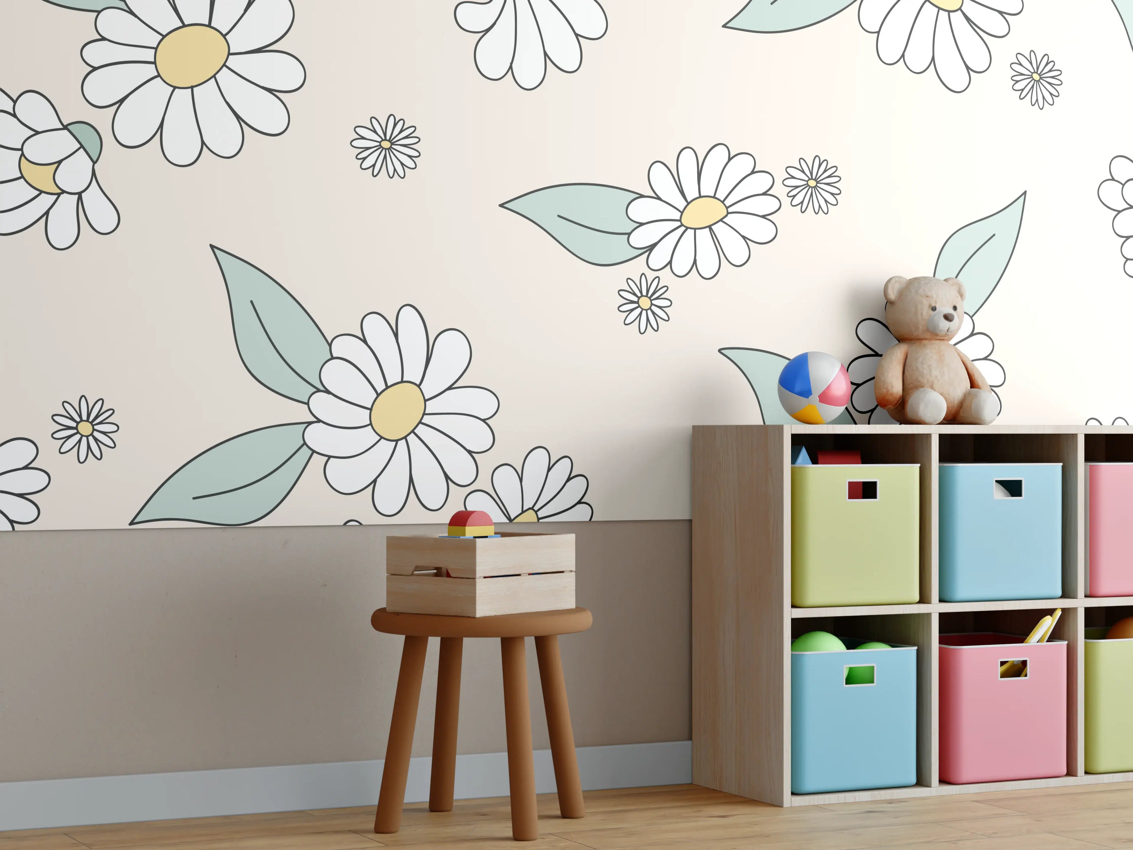 Kinderzimmer Wandgestaltung - Zartes Blumendesign mit Pastellfarben