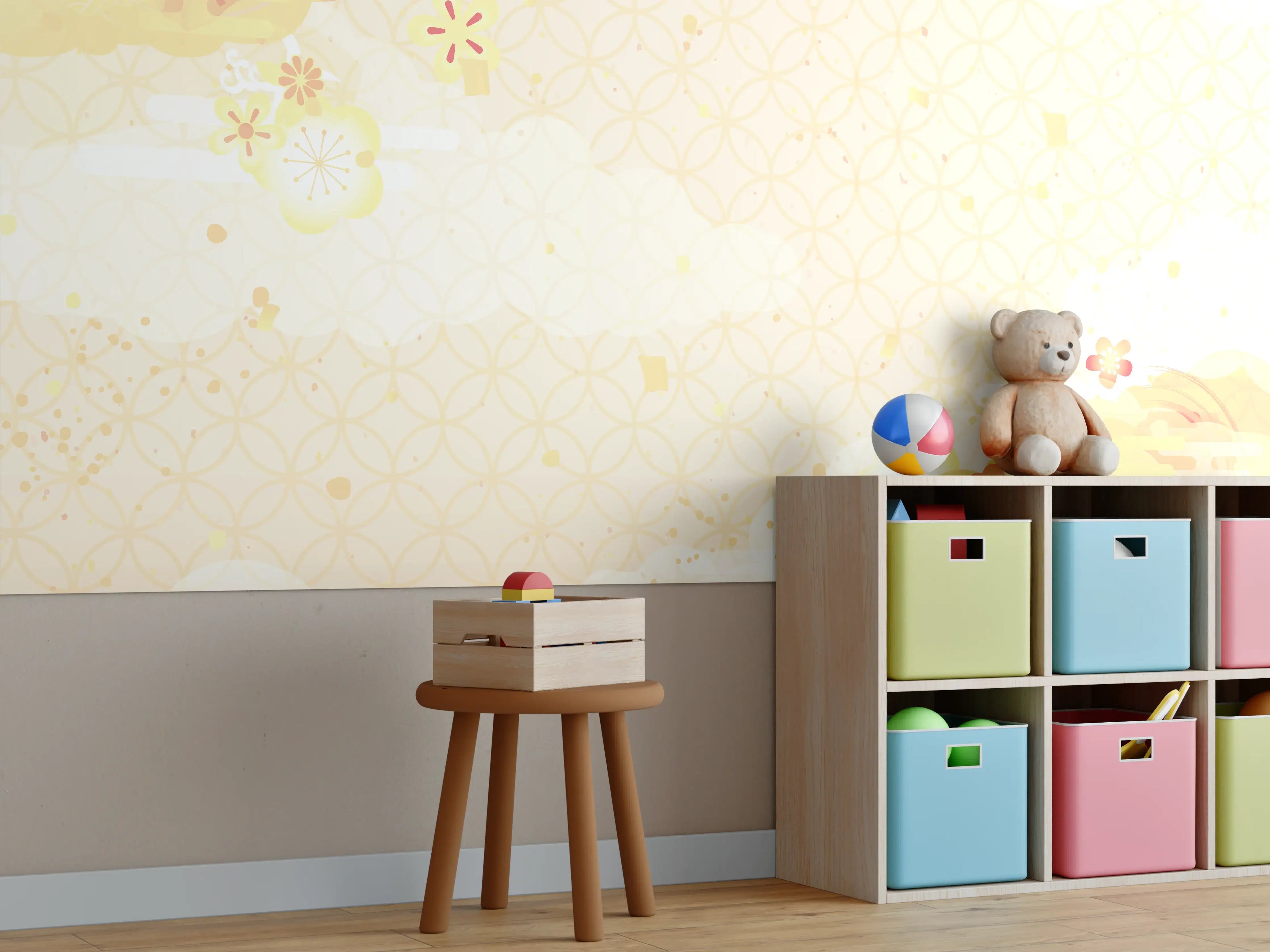 Kinderzimmer Wandgestaltung - Zartes japanisches Muster in Pastellfarben