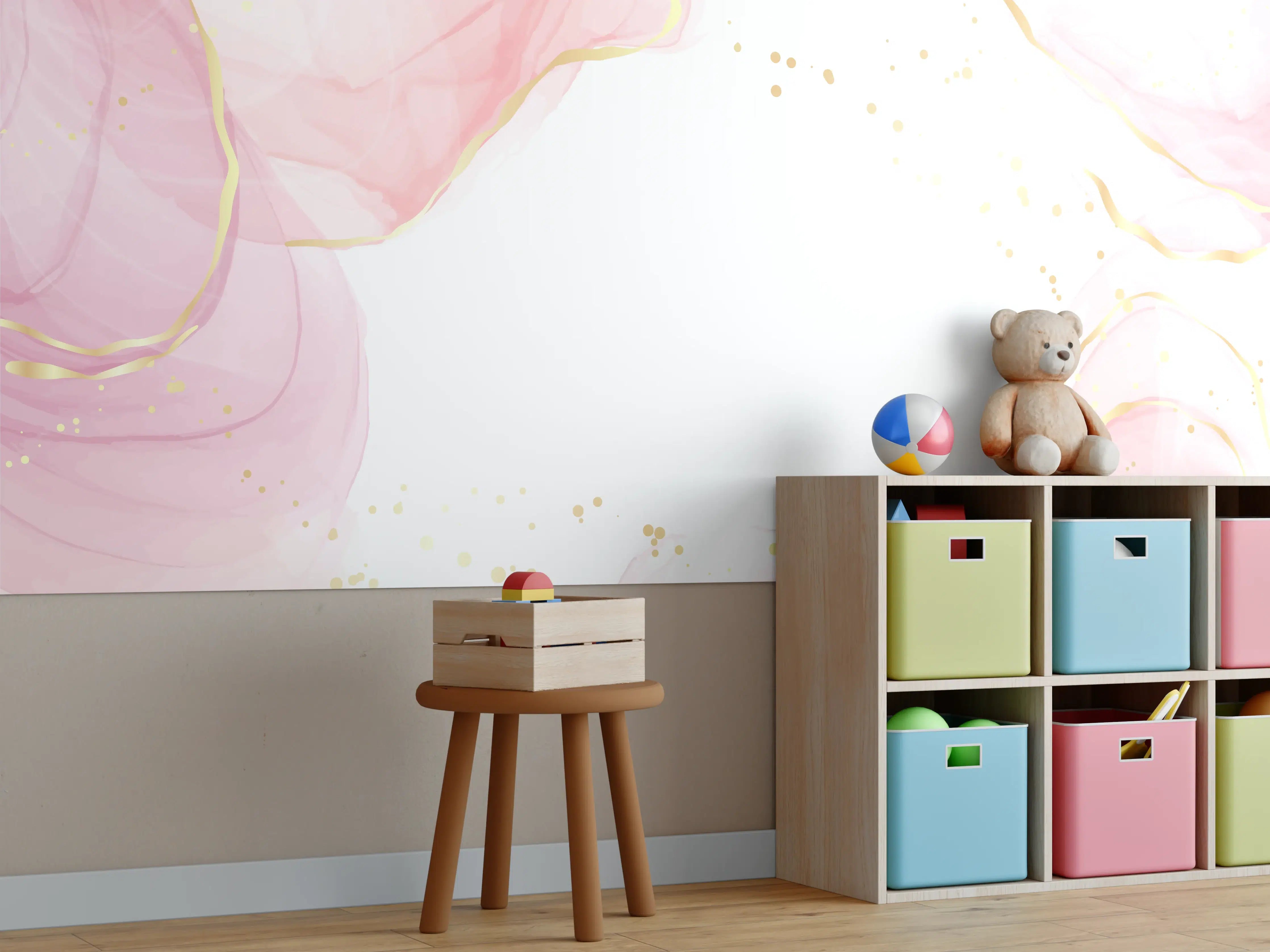 Kinderzimmer Wandgestaltung - Zartrosa Blumen Aquarell-Design