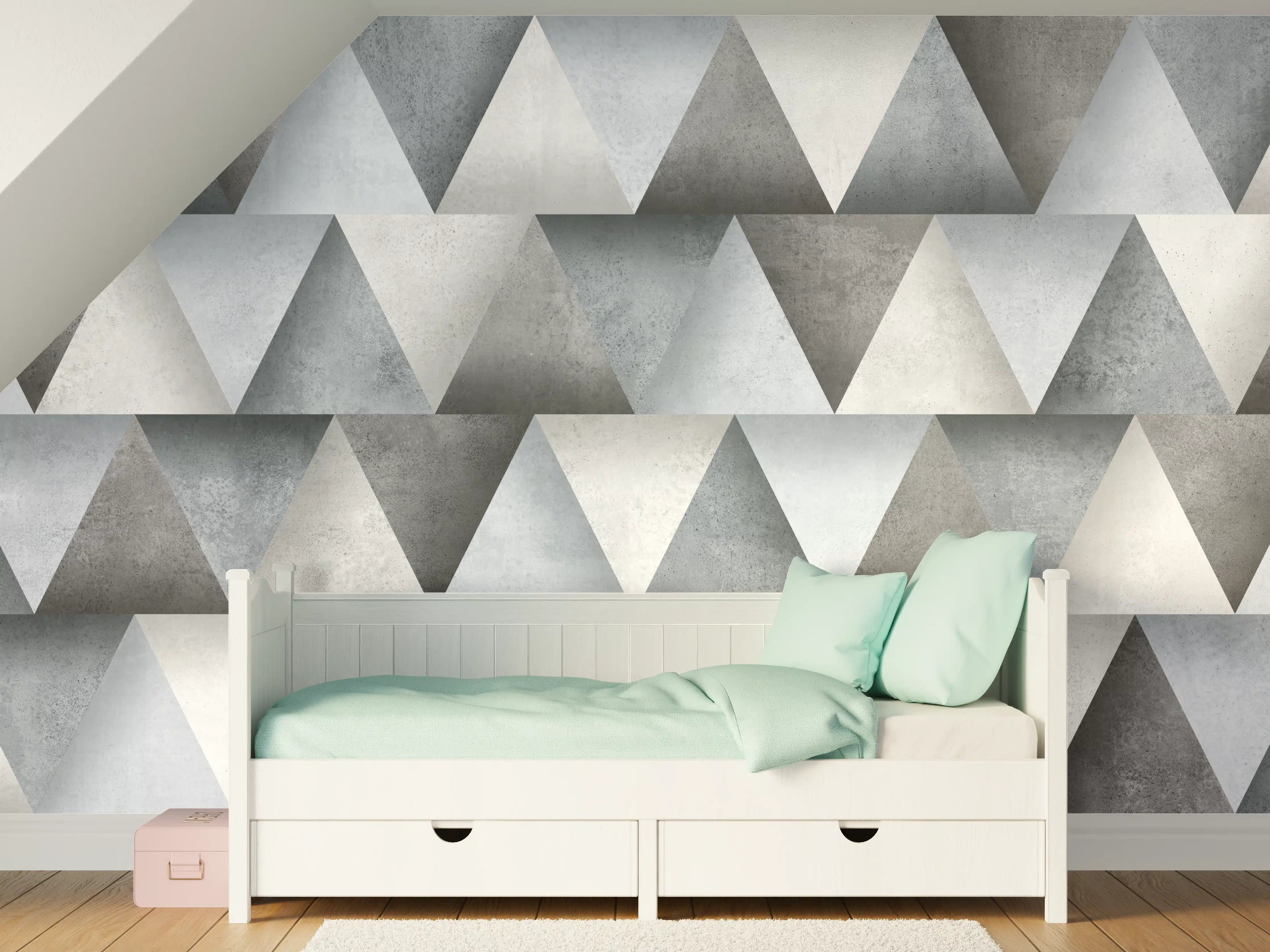 Kinderzimmer Wandgestaltung - Zementstein im Dreiecks Muster