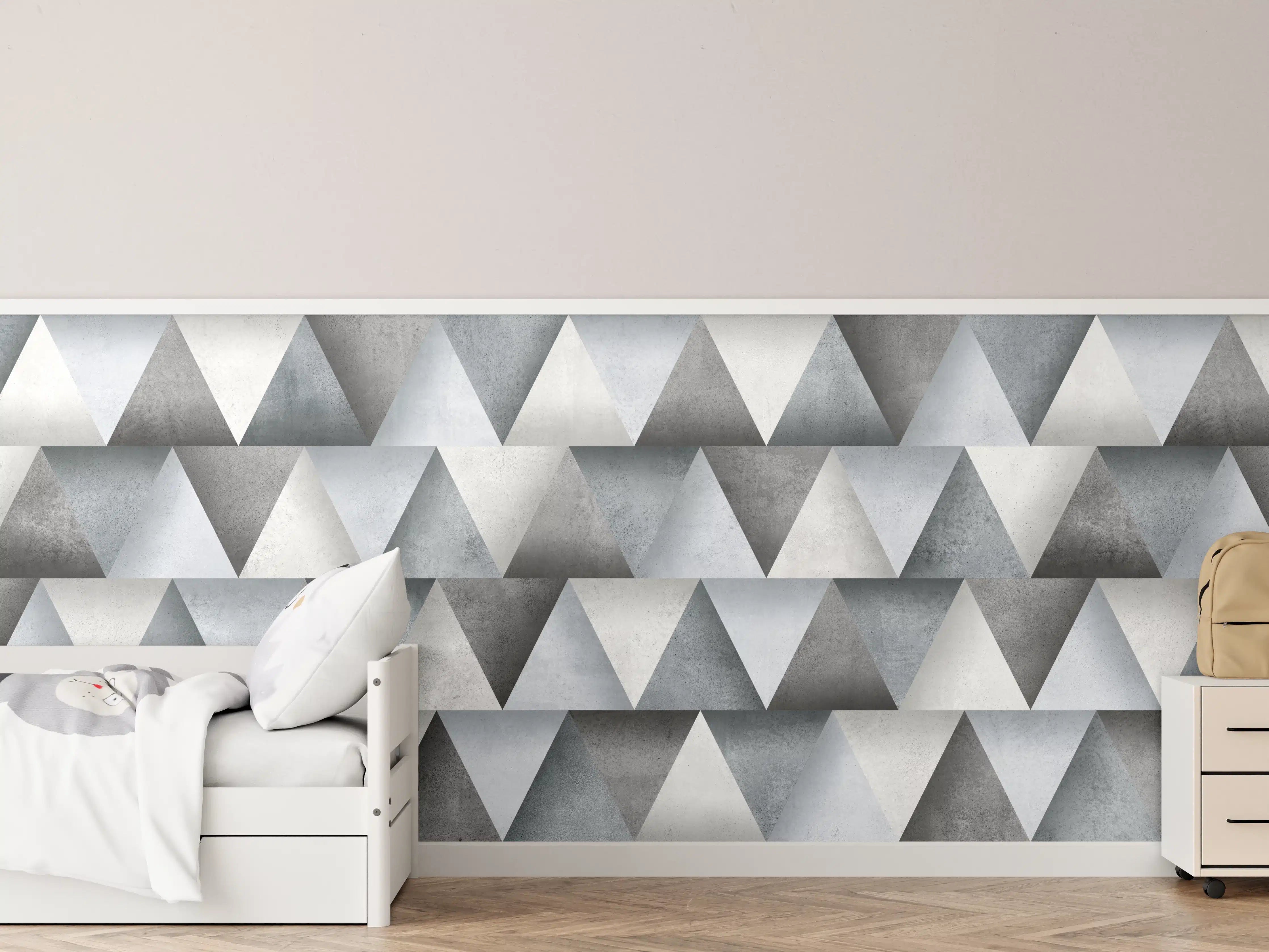 Kinderzimmer Wandgestaltung - Zementstein im Dreiecks Muster