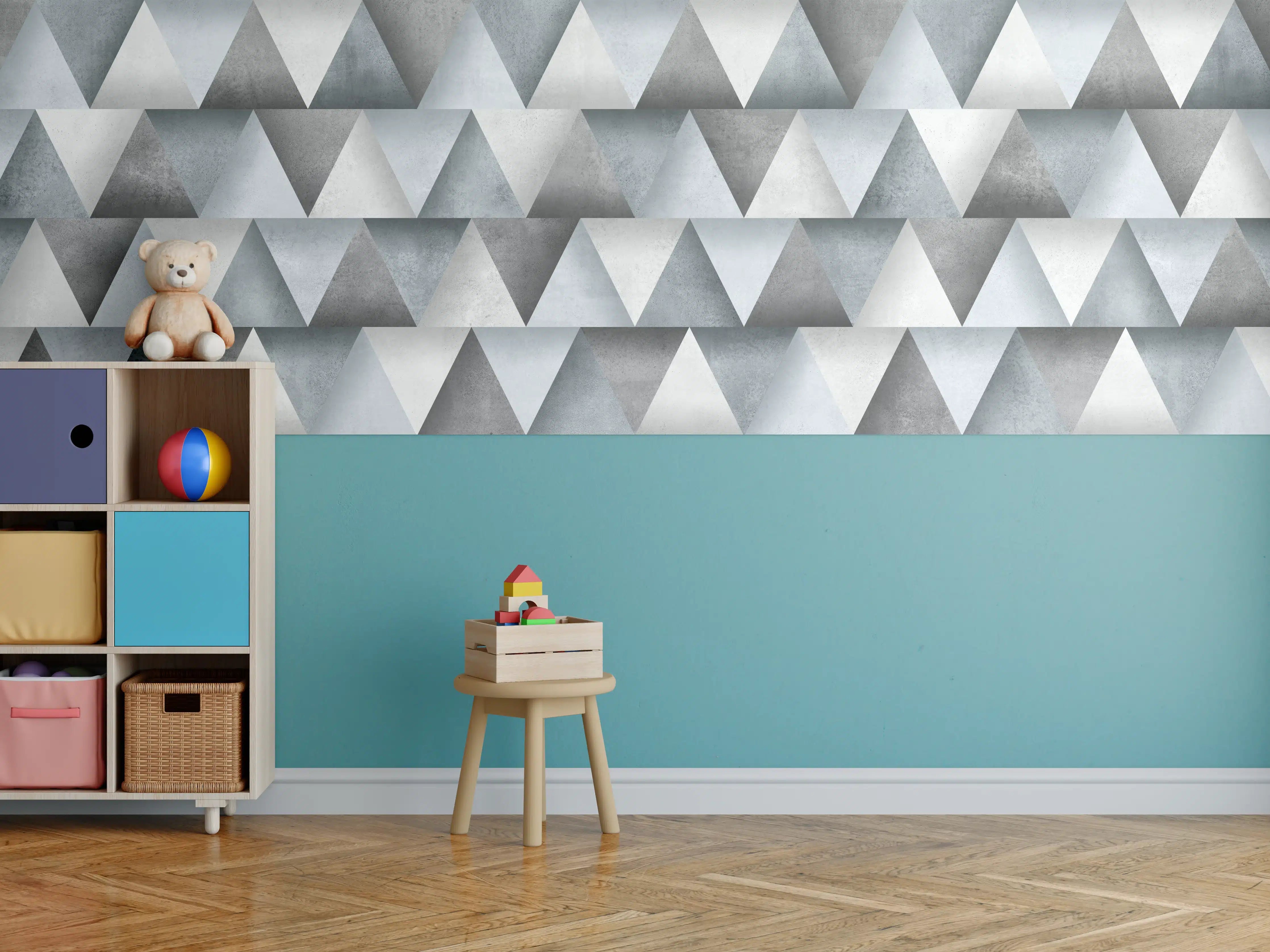 Kinderzimmer Wandgestaltung - Zementstein im Dreiecks Muster