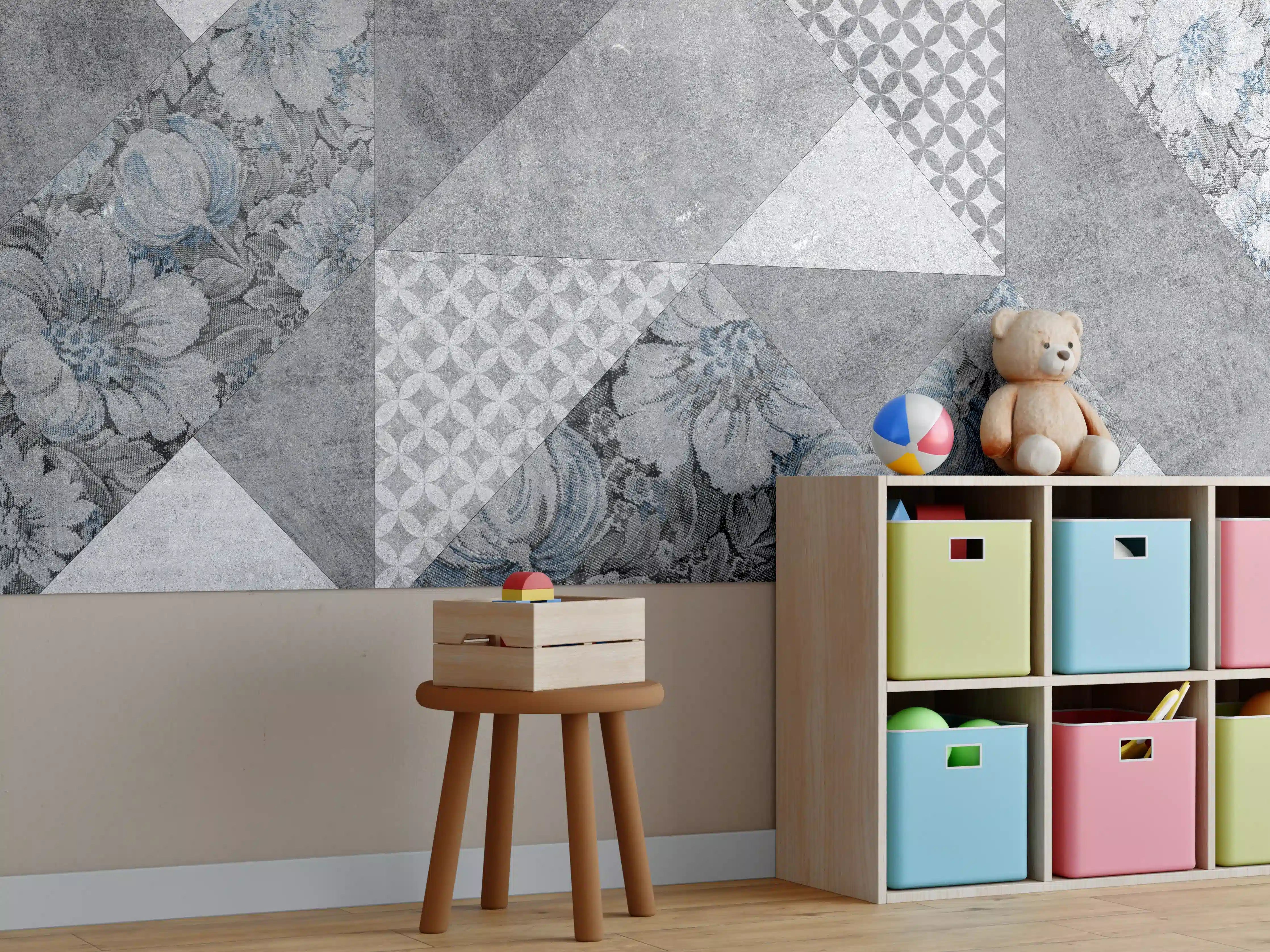 Kinderzimmer Wandgestaltung - abstrakte Blumen und Marmor Textur