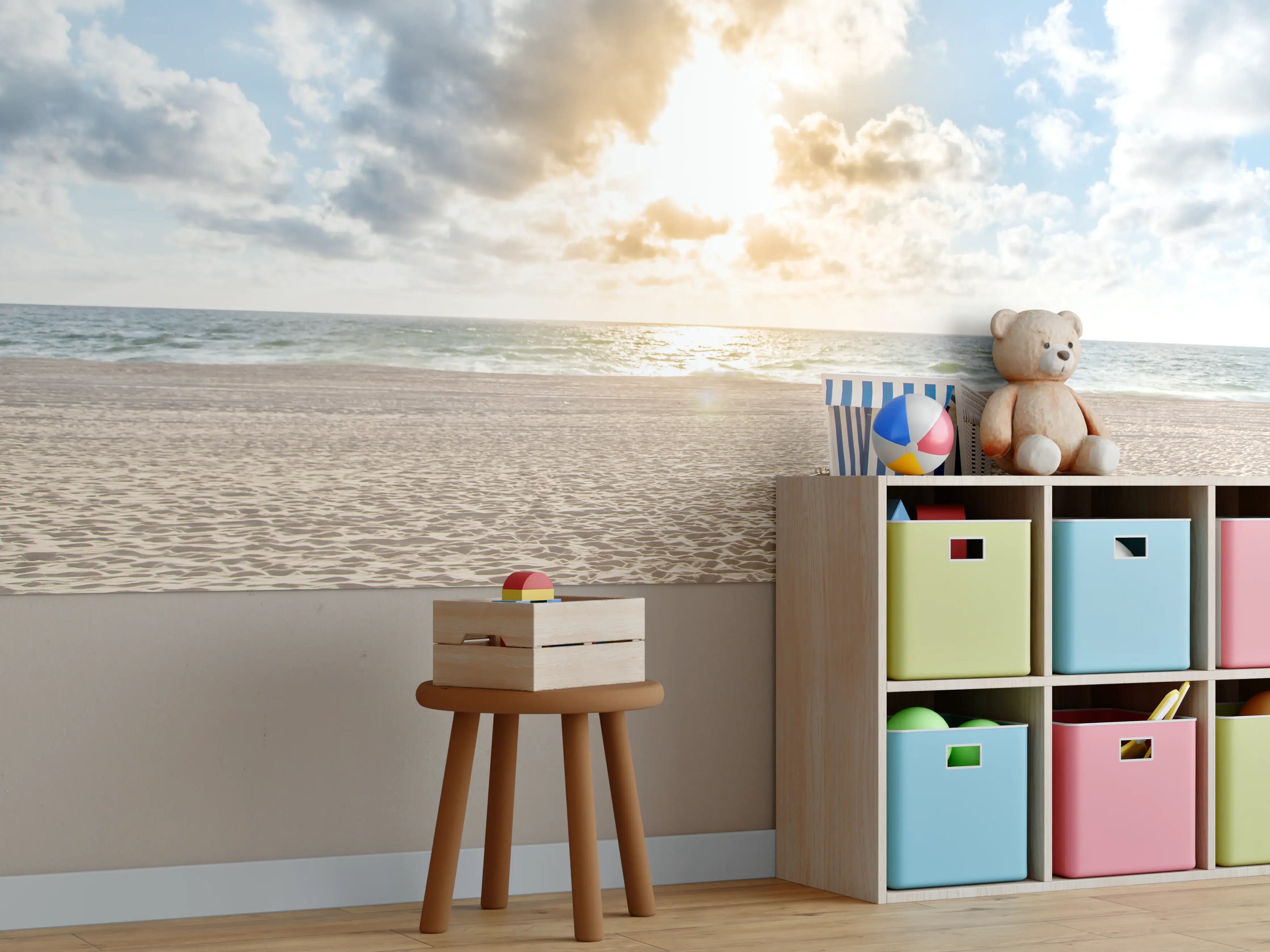 Kinderzimmer Wandgestaltung - einzelner Strandkorb an der Nordsee