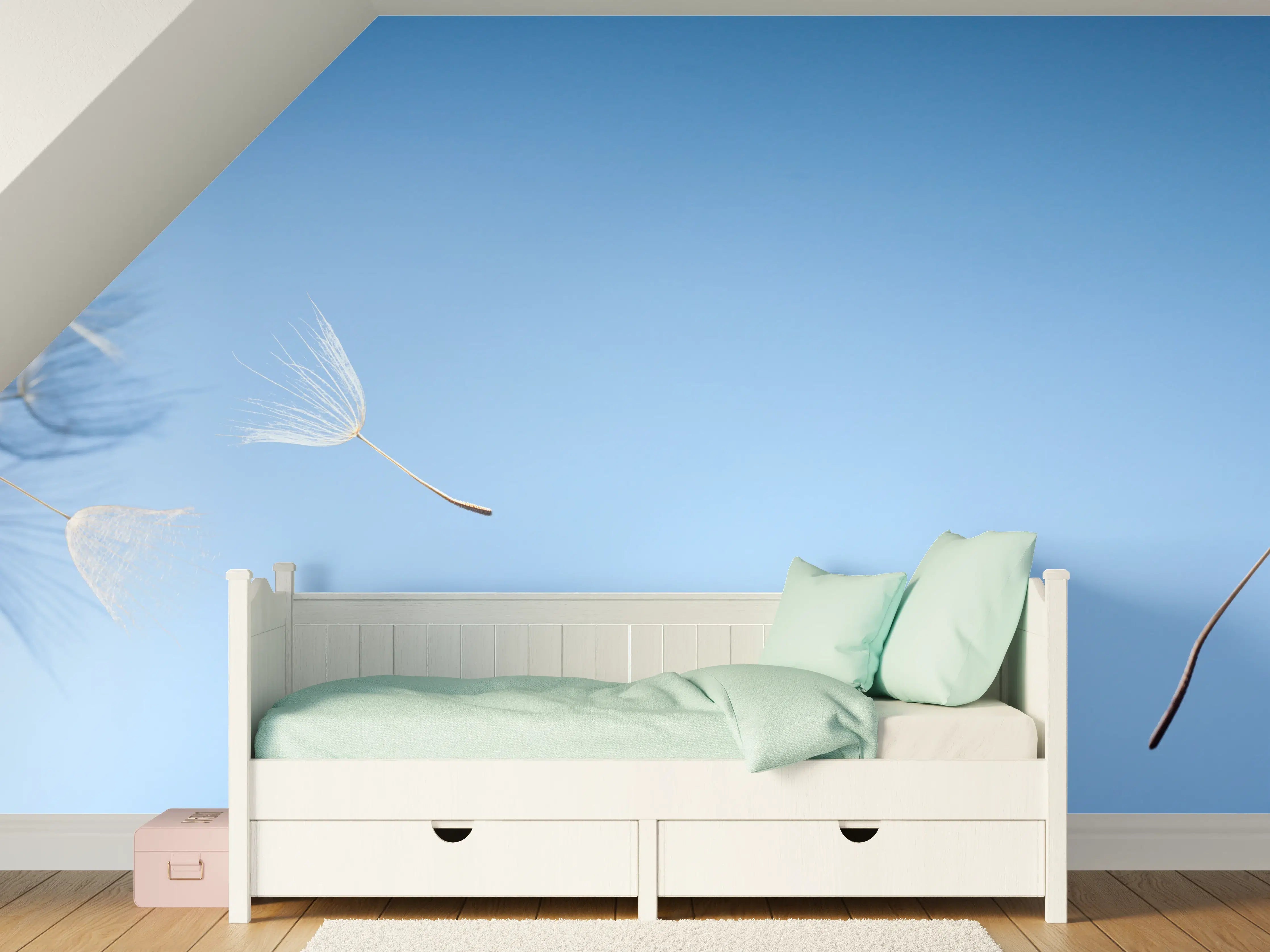 Kinderzimmer Wandgestaltung - fliegende Löwenzahnsamen im Wind
