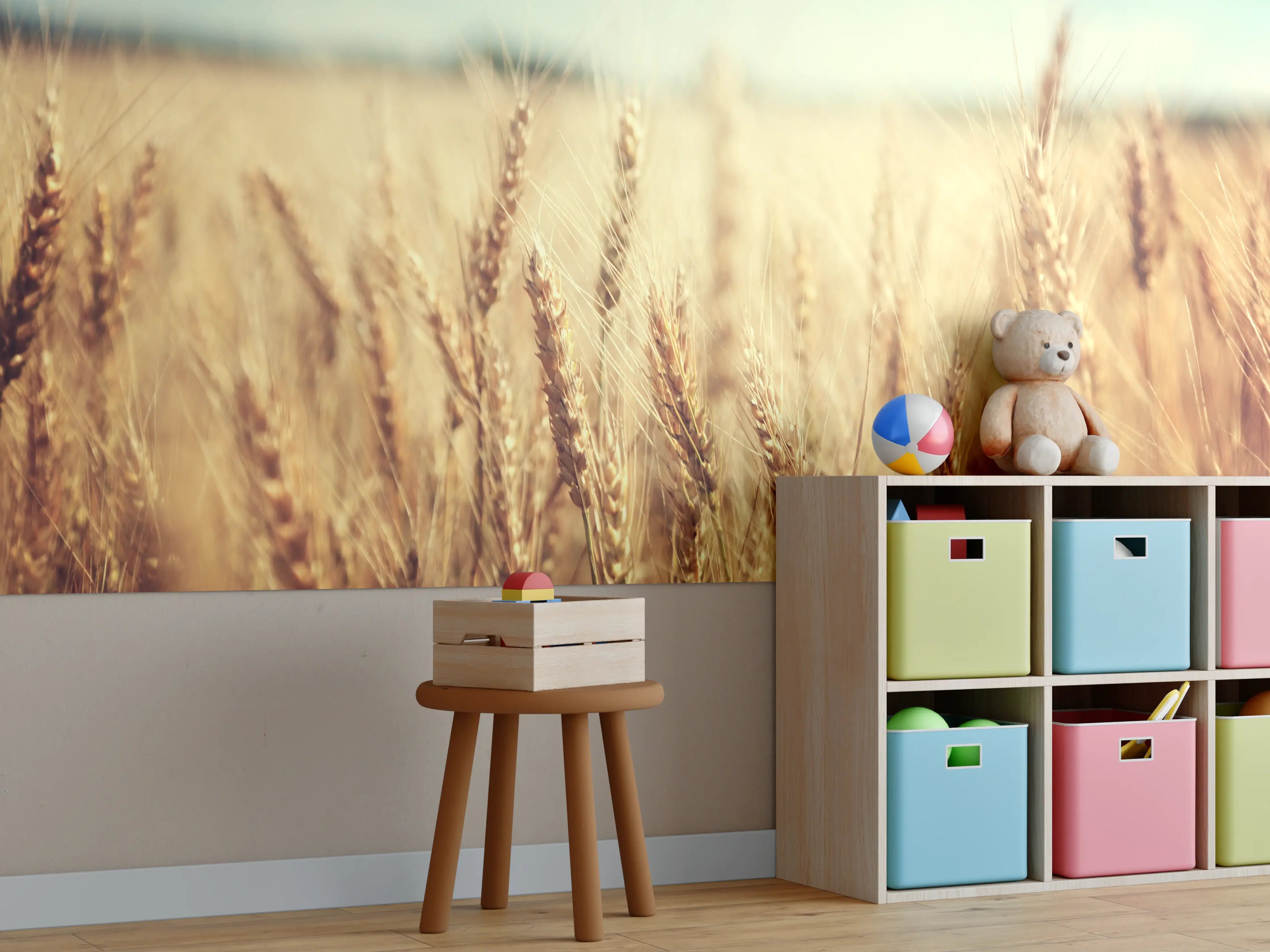 Kinderzimmer Wandgestaltung - goldenes Weizenfeld in der Sonne