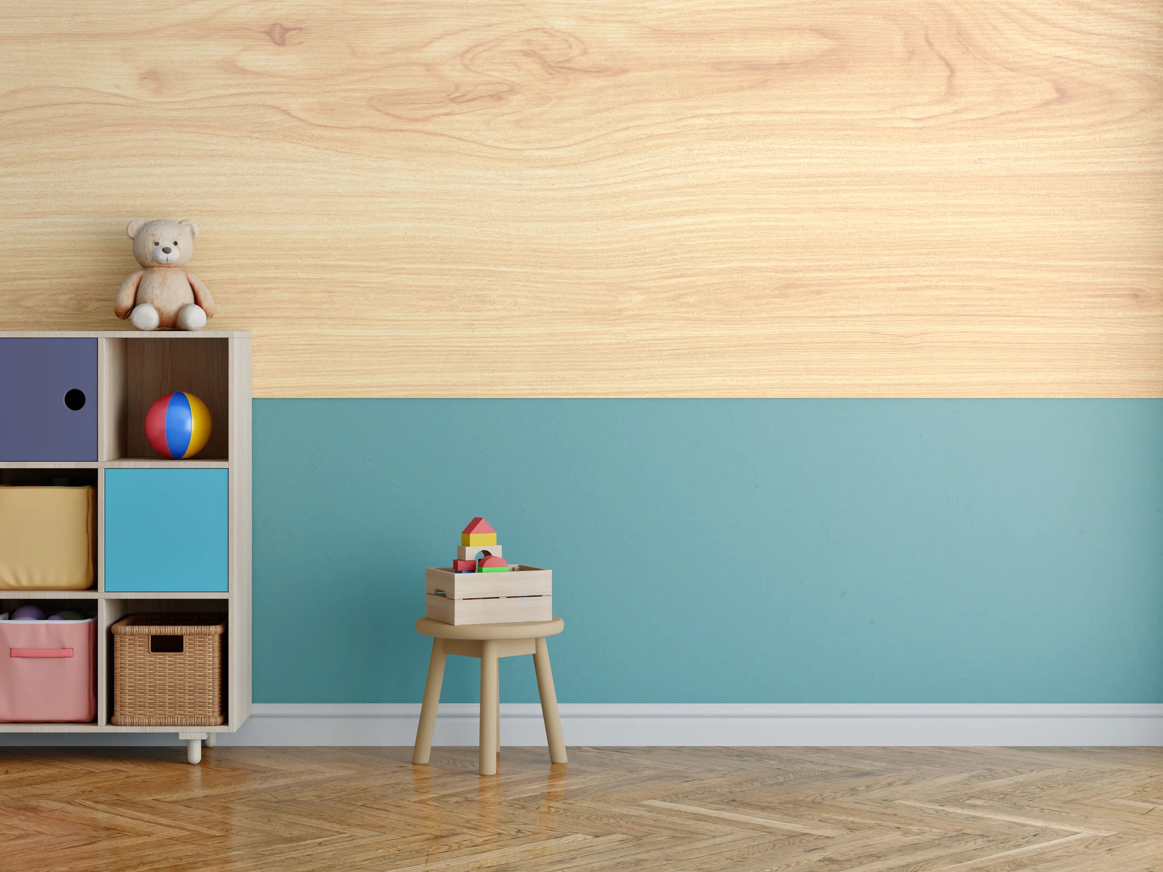 Kinderzimmer Wandgestaltung - helle Holzmaserung
