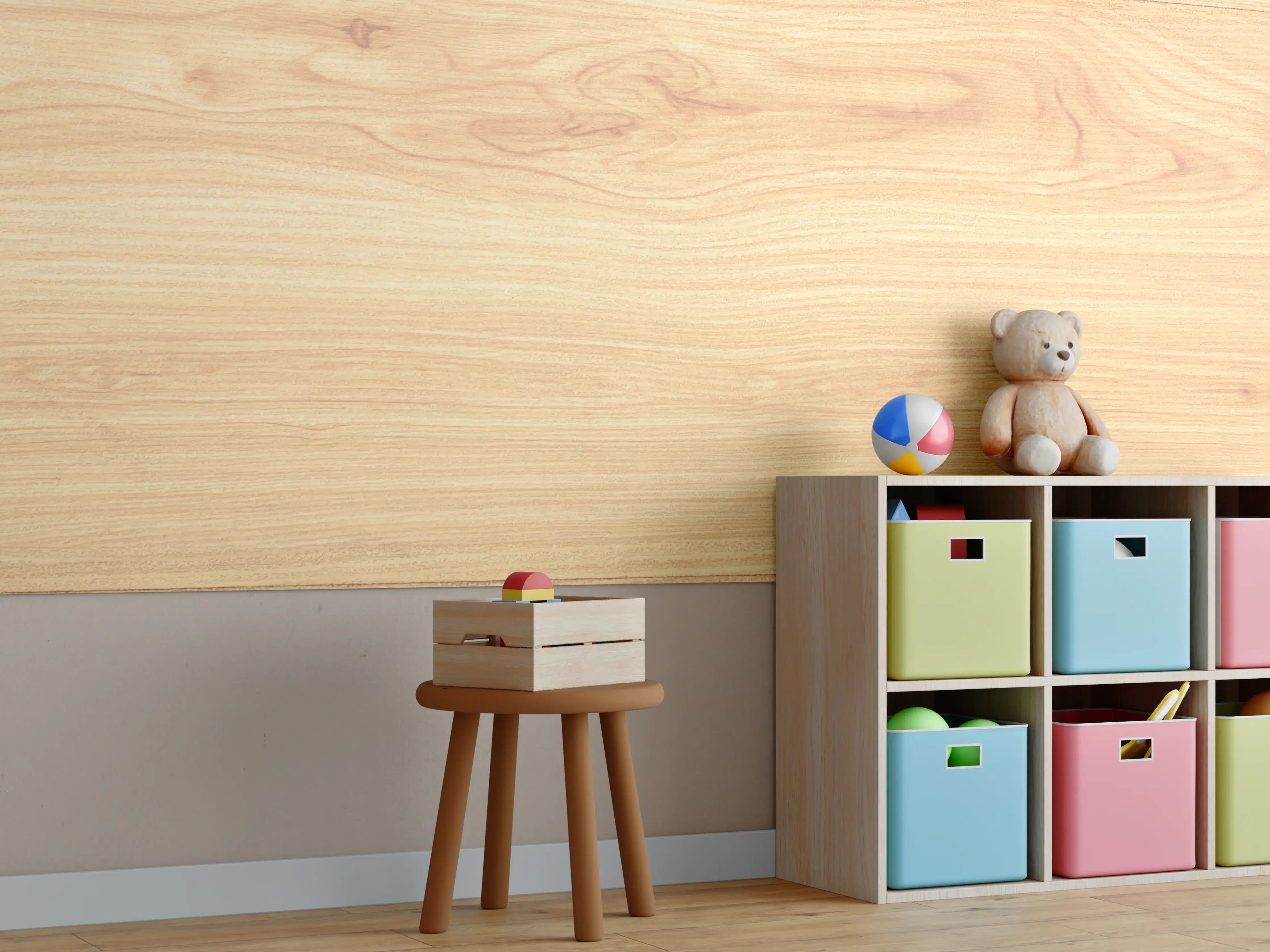 Kinderzimmer Wandgestaltung - helle Holzmaserung