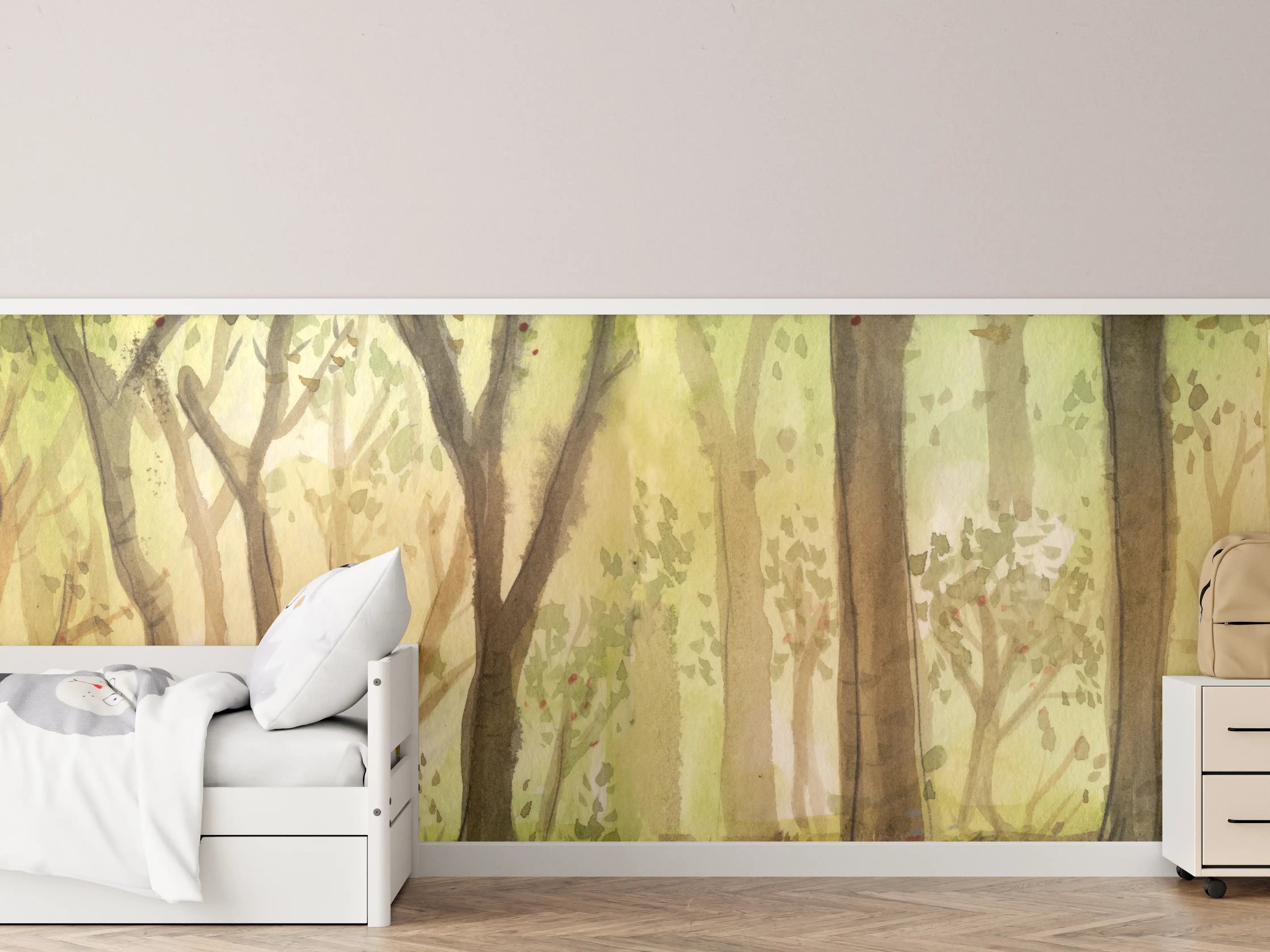 Kinderzimmer Wandgestaltung - heller Aquarell Wald