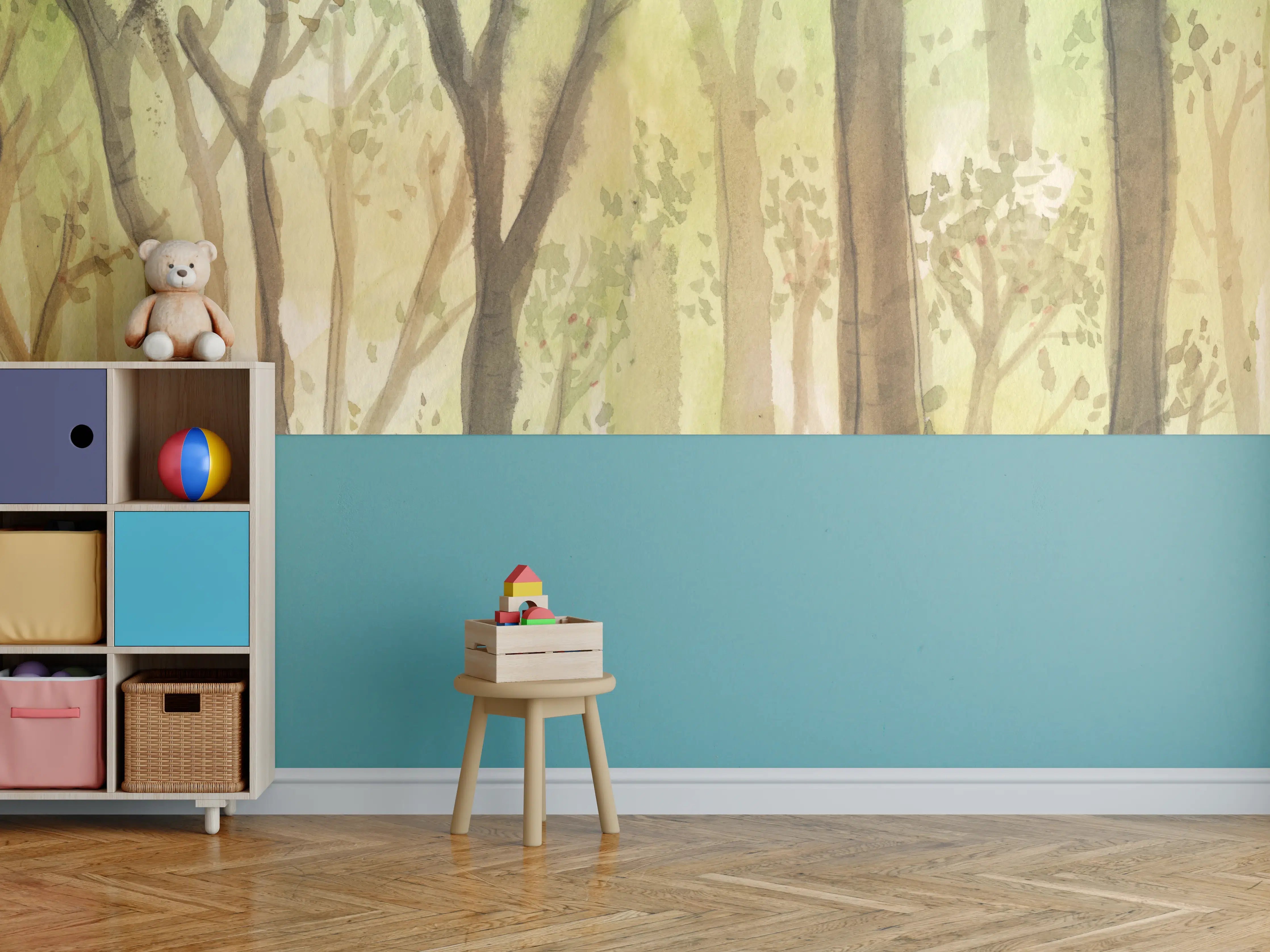 Kinderzimmer Wandgestaltung - heller Aquarell Wald