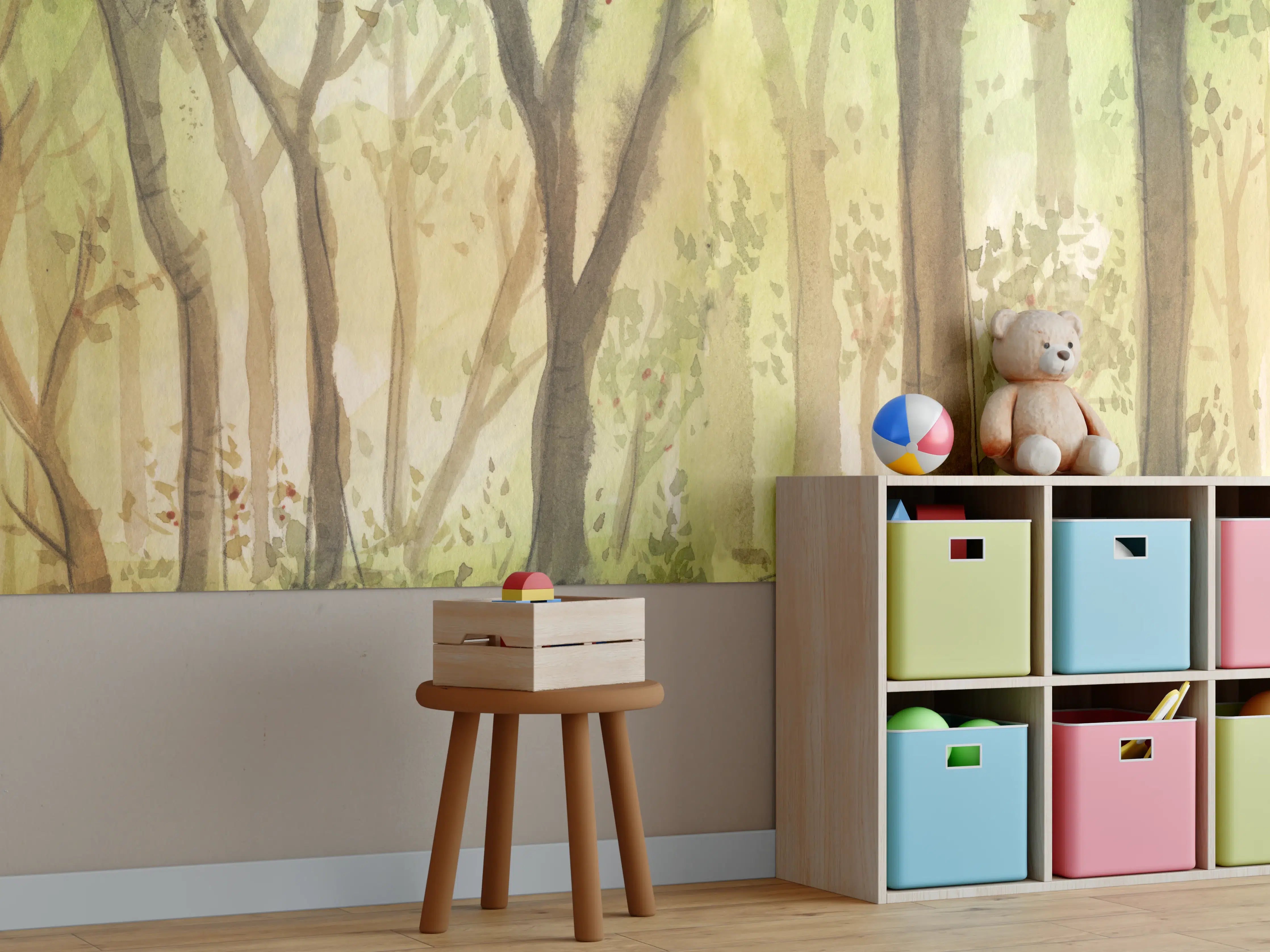 Kinderzimmer Wandgestaltung - heller Aquarell Wald