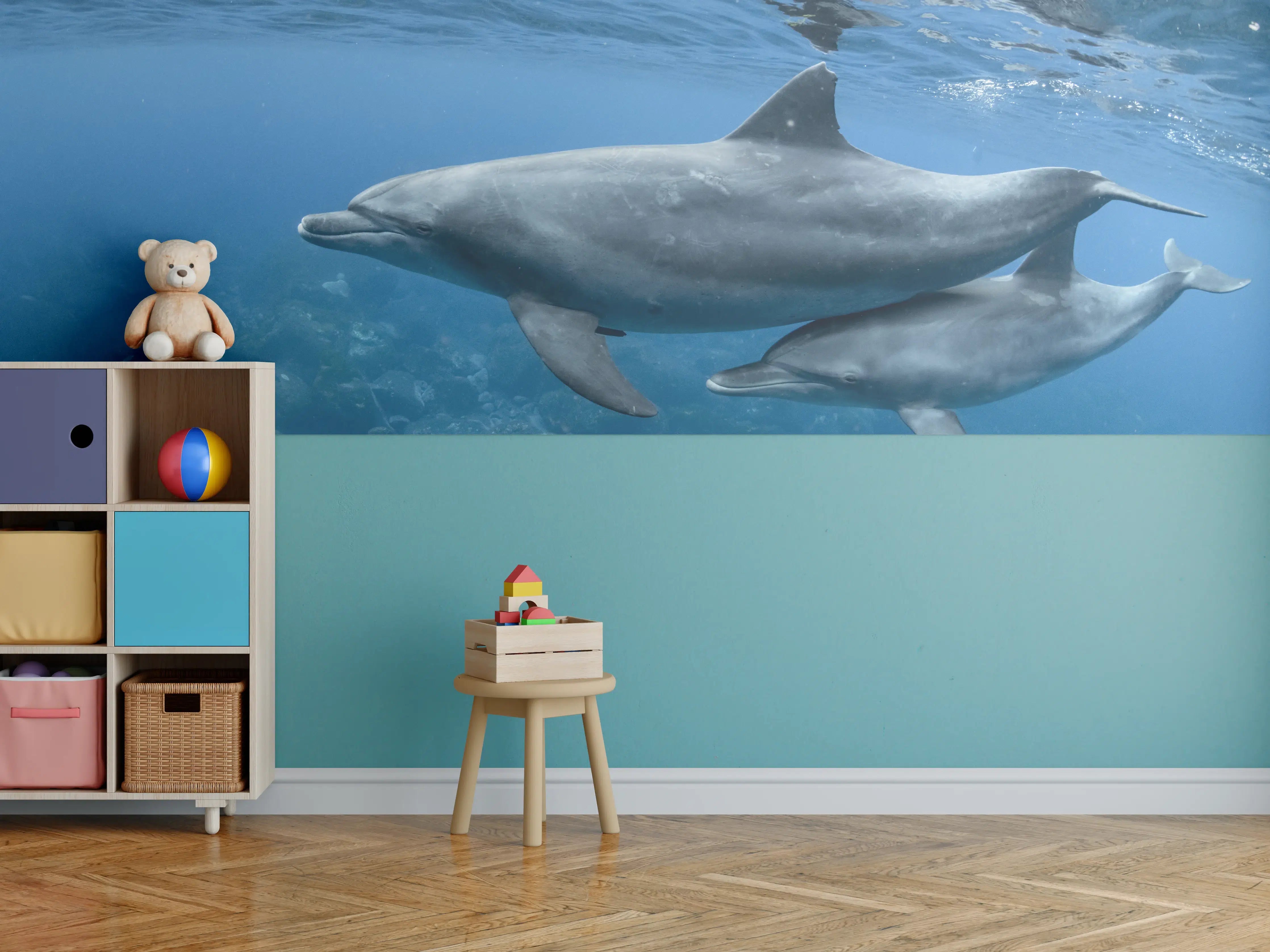 Kinderzimmer Wandgestaltung - niedliche Delfin-Familie
