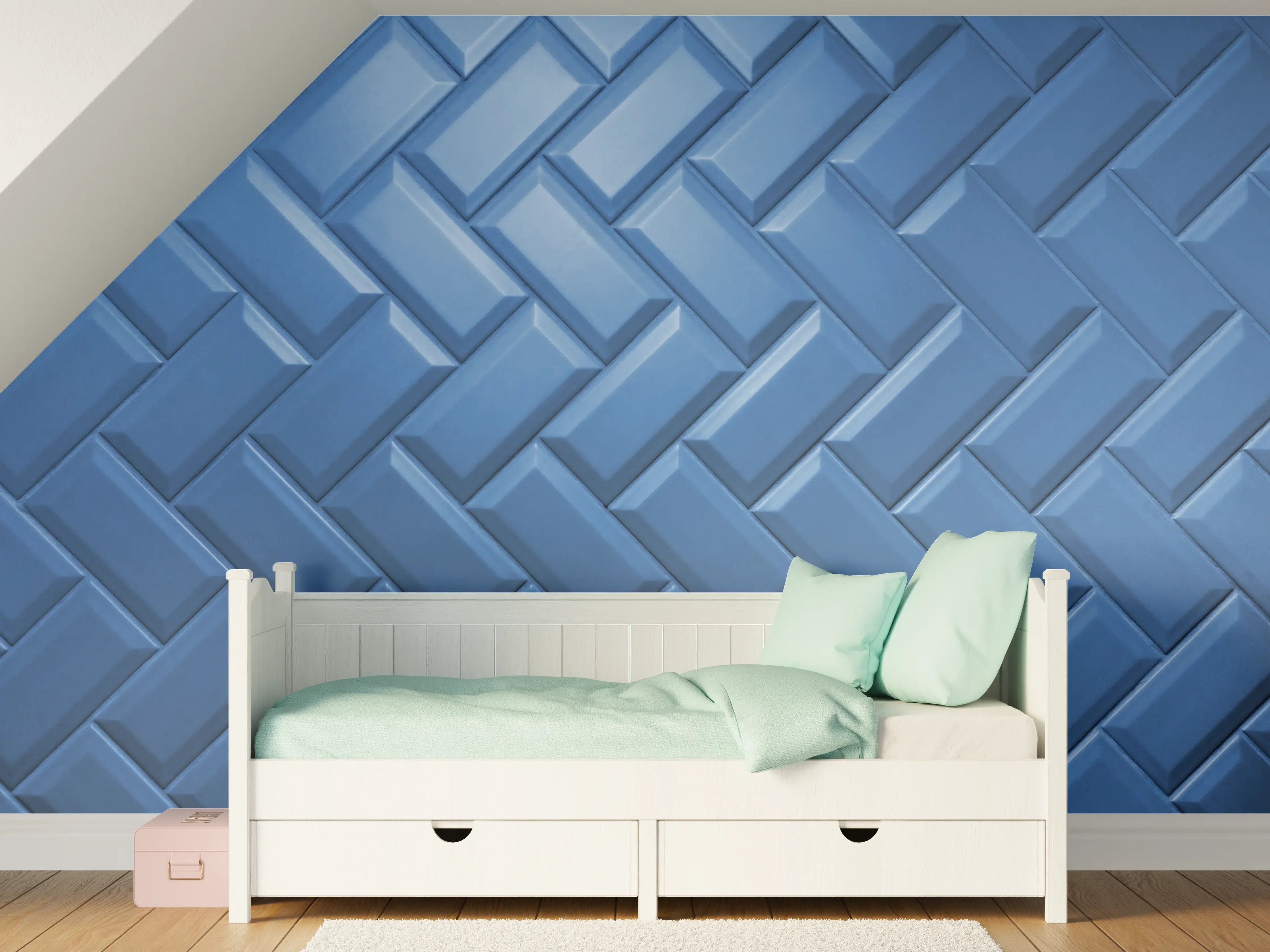 Kinderzimmer Wandgestaltung - phantomblaue matte Keramikfliesen