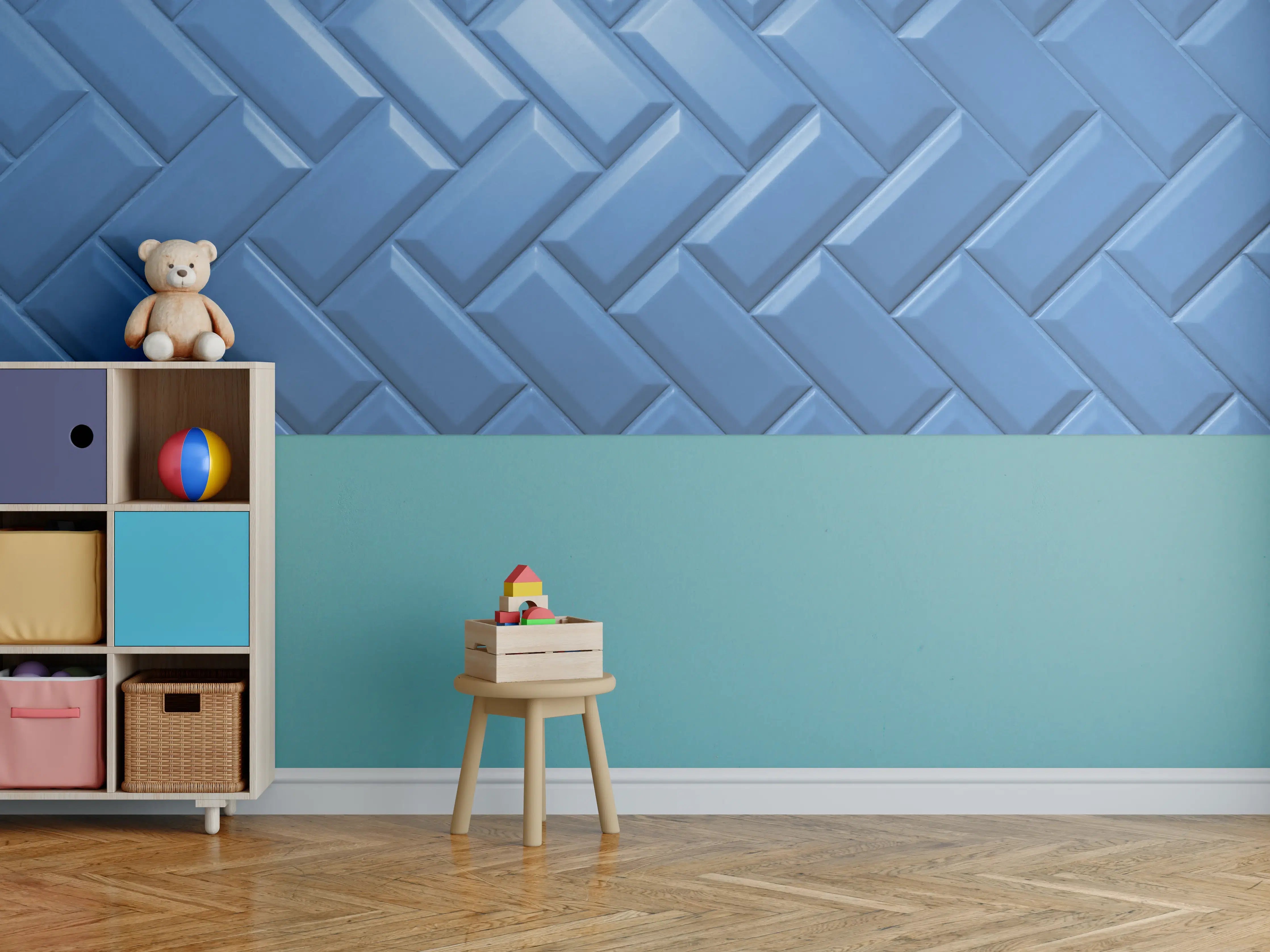 Kinderzimmer Wandgestaltung - phantomblaue matte Keramikfliesen