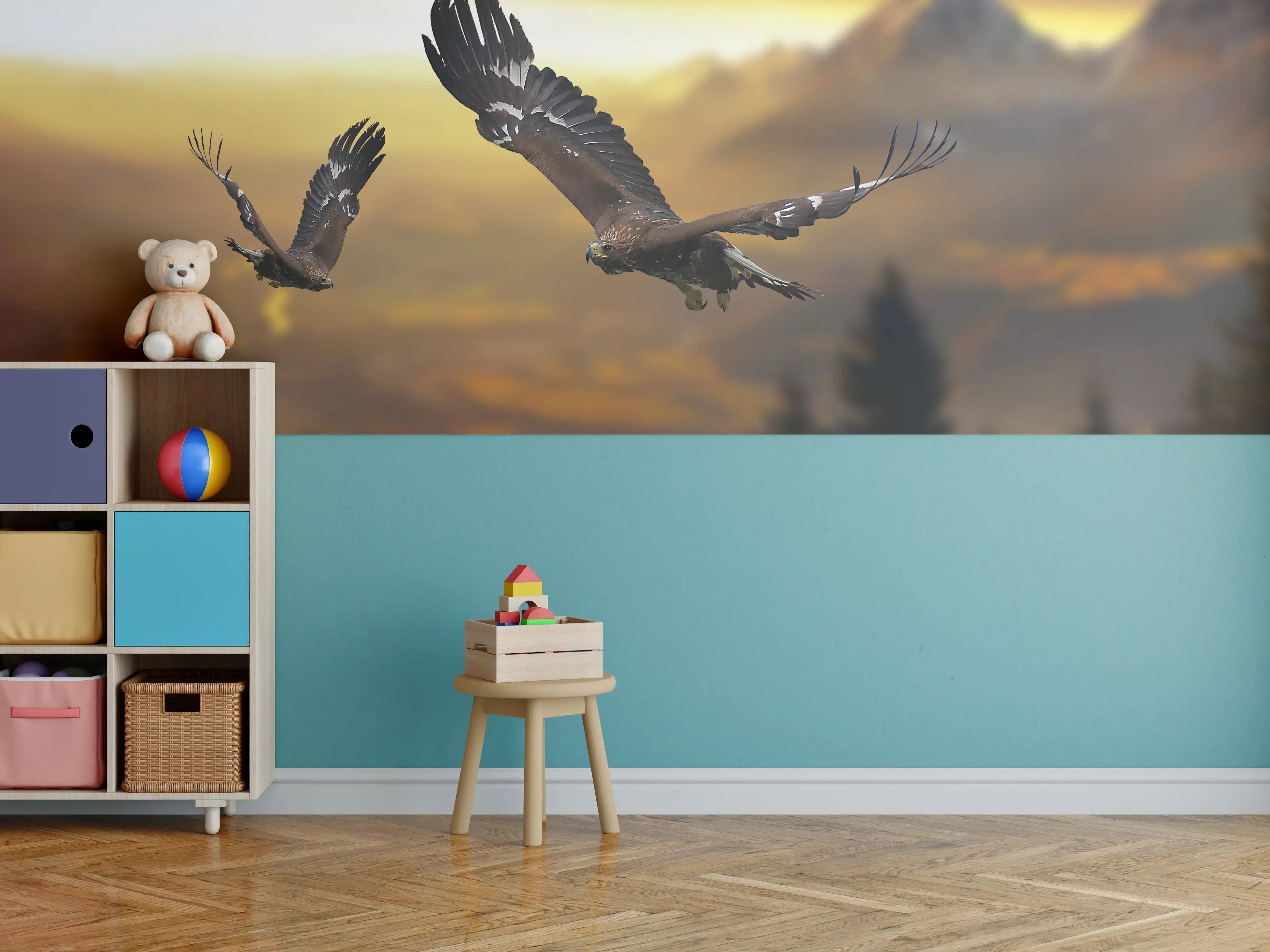 Kinderzimmer Wandgestaltung - prachtvolle Steinadler im Flug