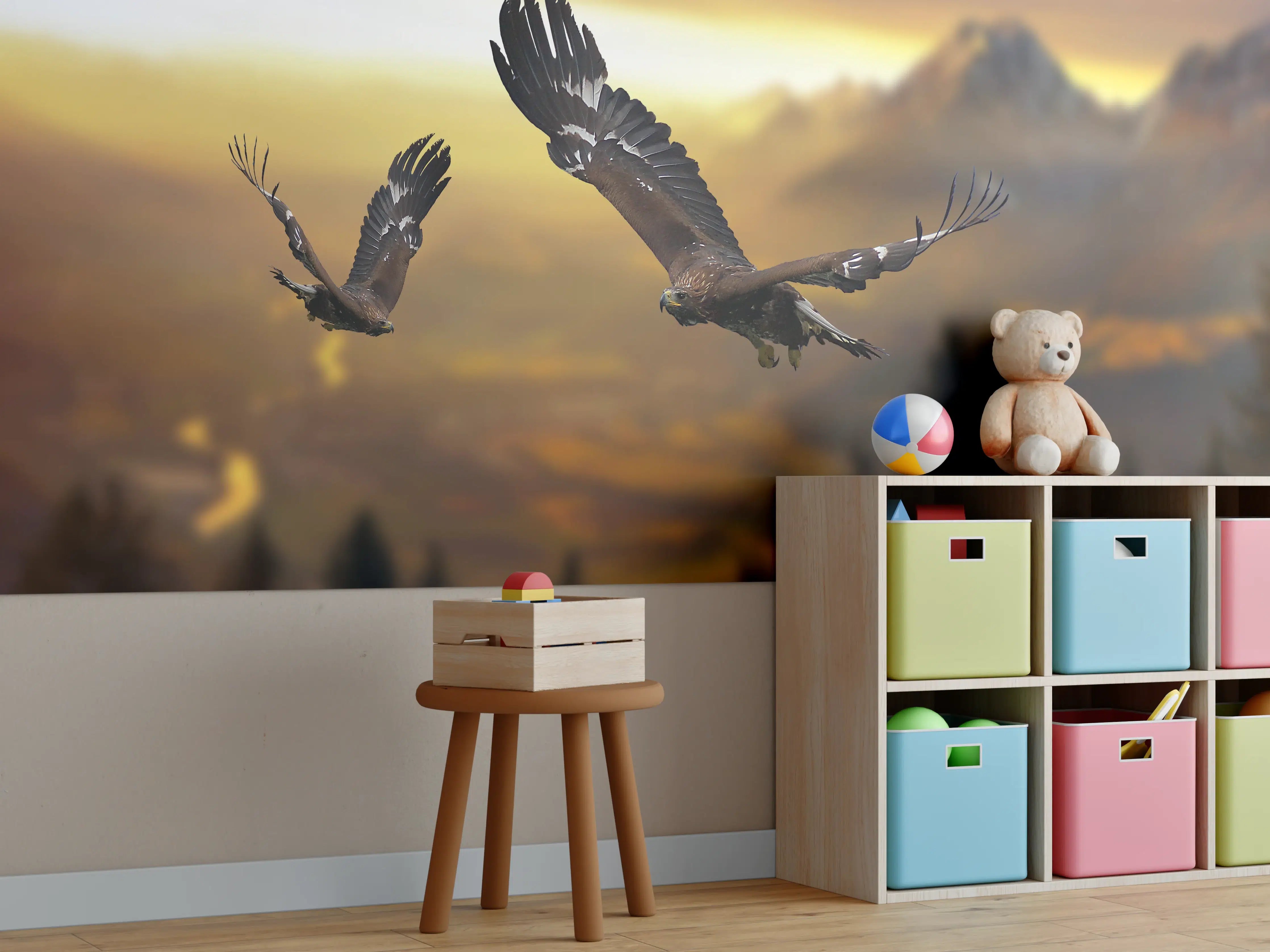 Kinderzimmer Wandgestaltung - prachtvolle Steinadler im Flug