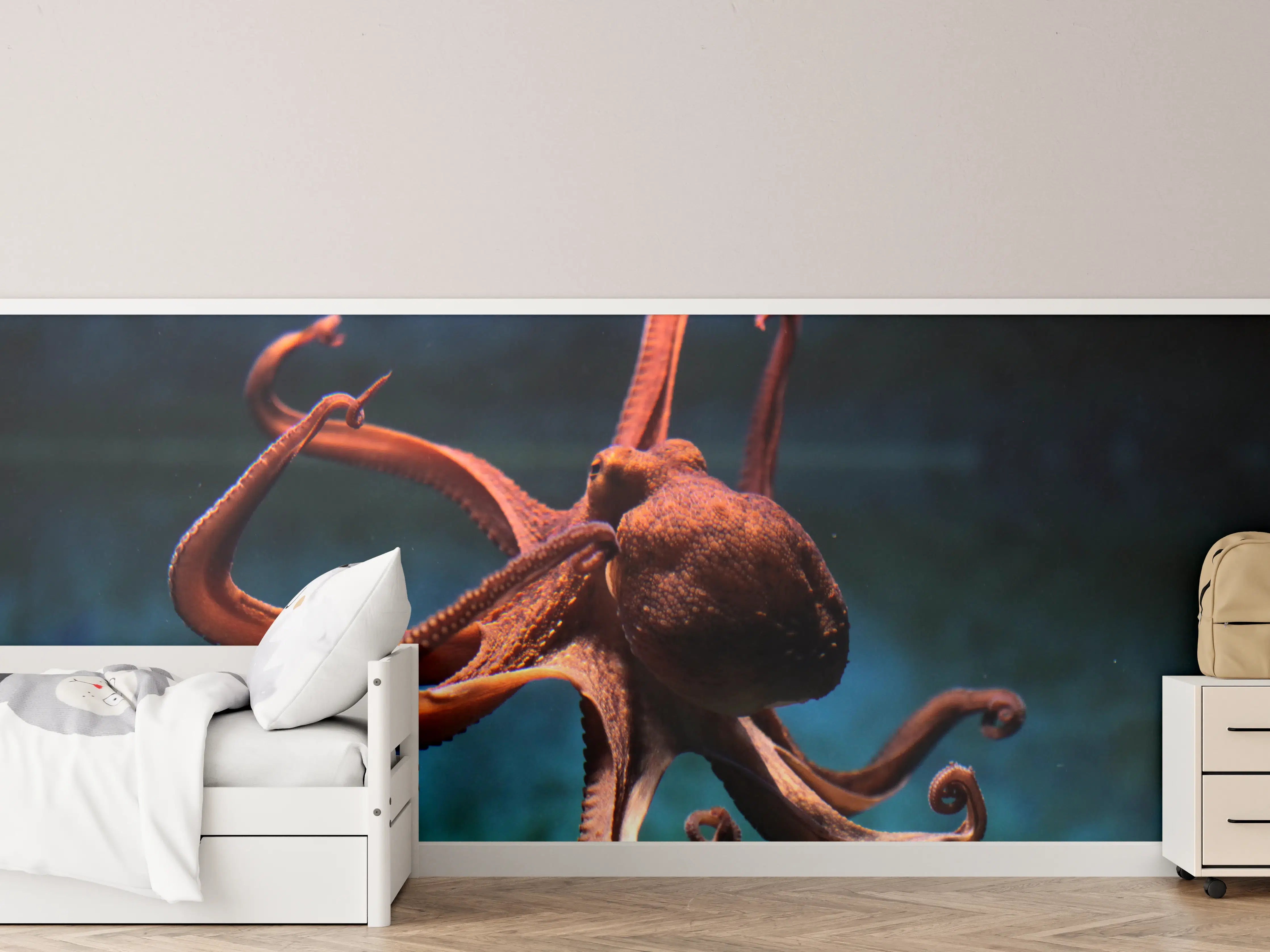 Kinderzimmer Wandgestaltung - rötlicher Oktopus Unterwasser