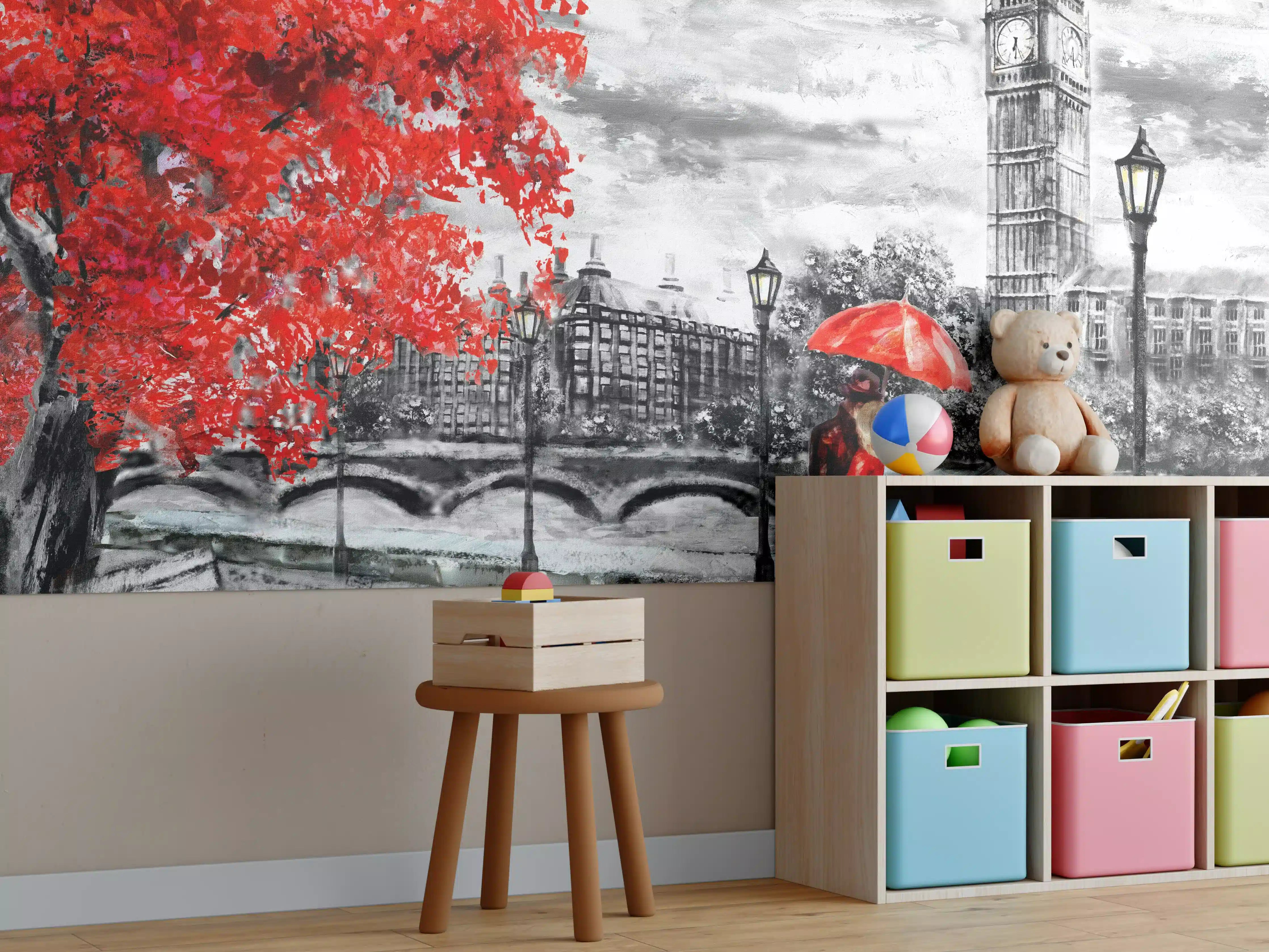 Kinderzimmer Wandgestaltung - romantisierte Szenerie von Paar in London