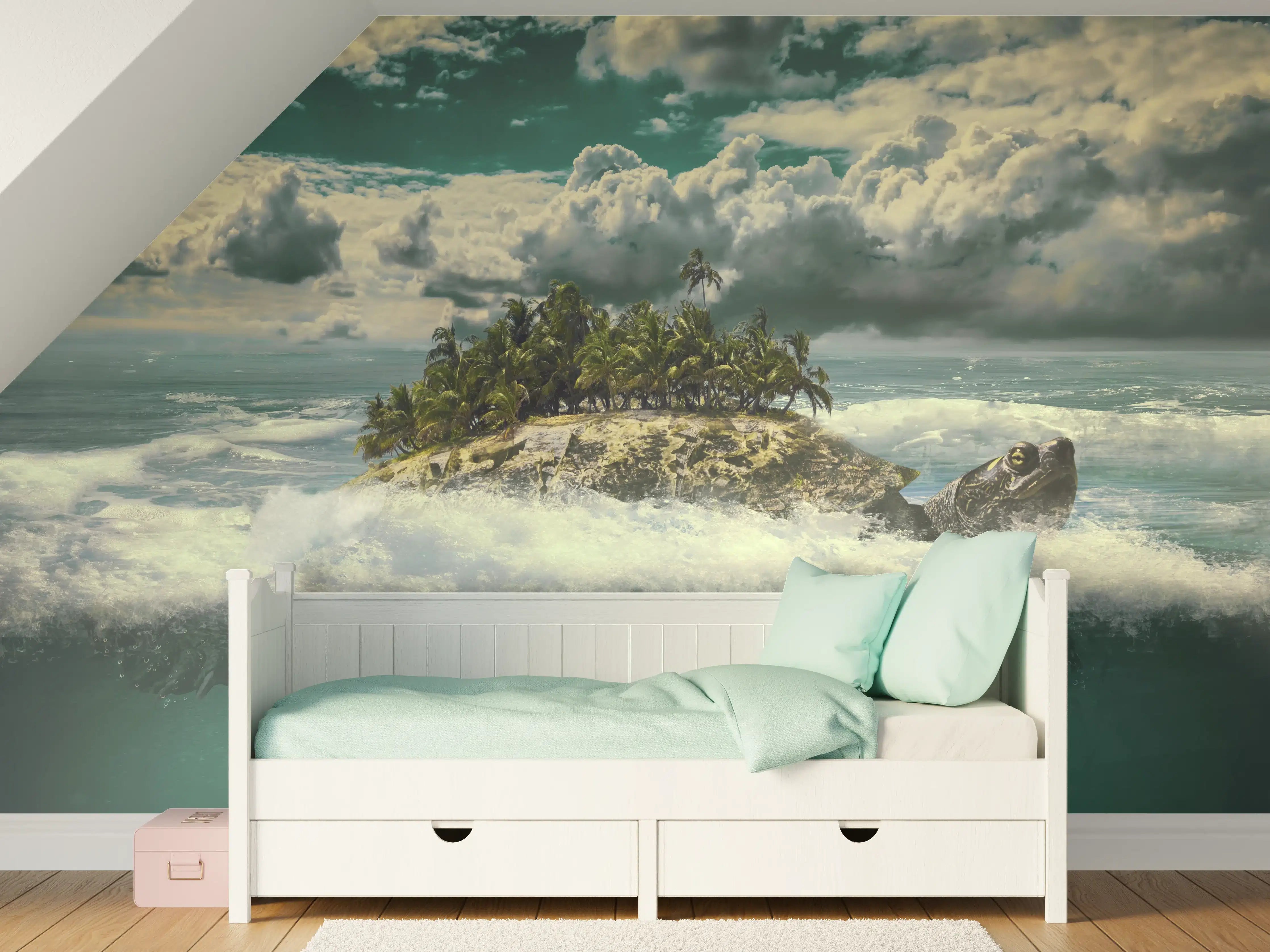 Kinderzimmer Wandgestaltung - tropische Wanderinsel im Meer