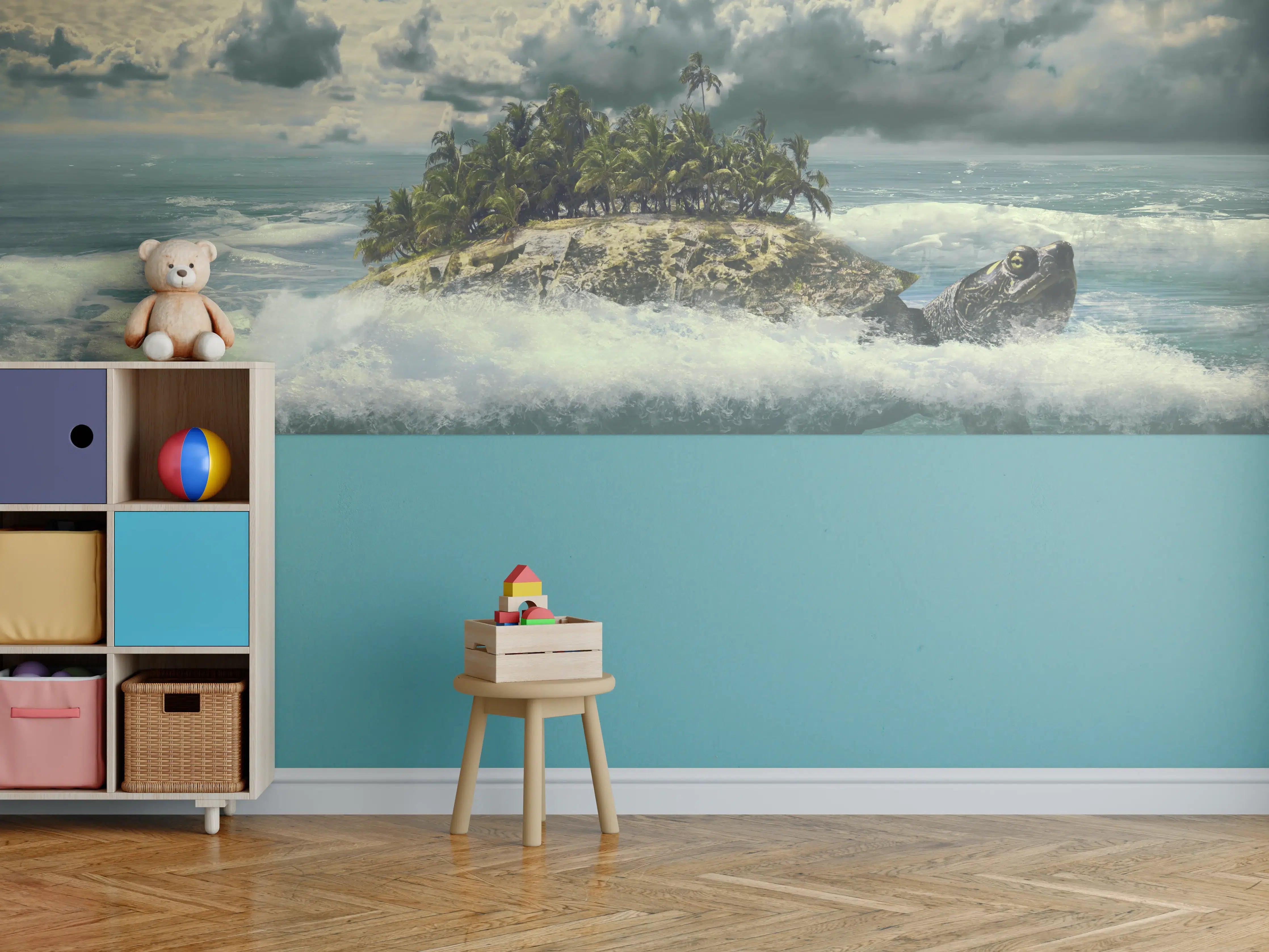 Kinderzimmer Wandgestaltung - tropische Wanderinsel im Meer