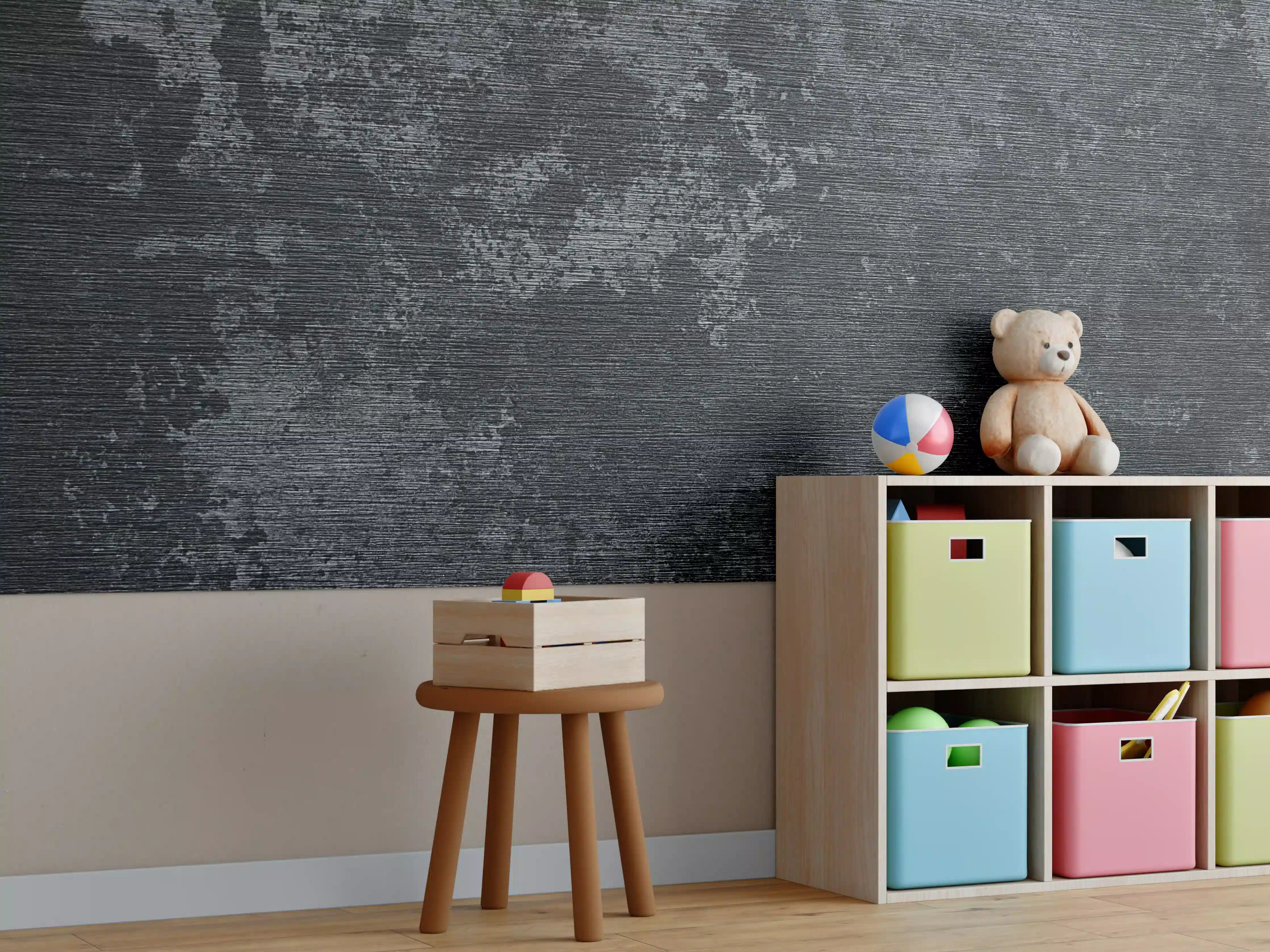 Kinderzimmer Wandgestaltung - wild gebürstetes Metall