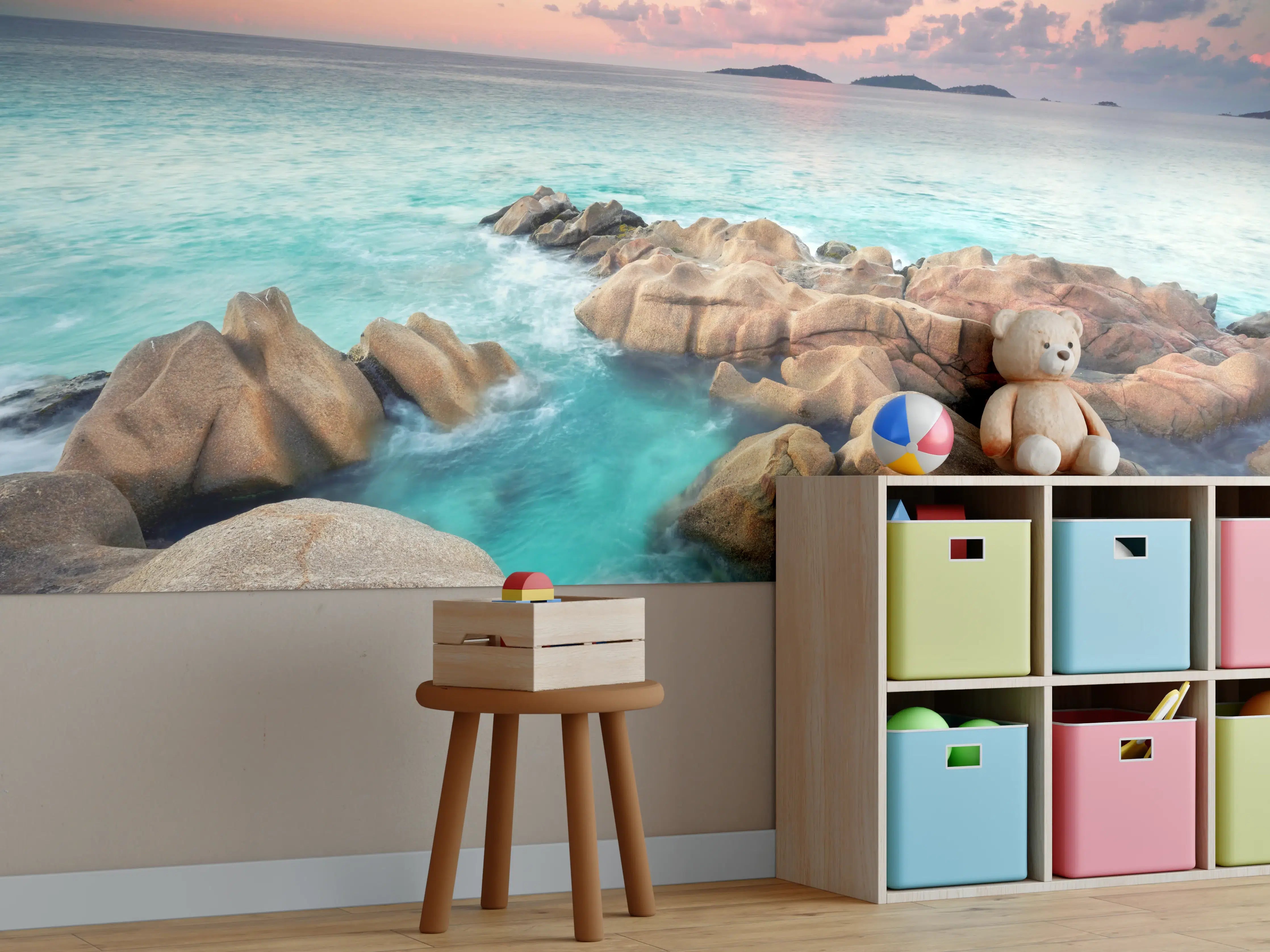 Kinderzimmer Wandgestaltung - zauberhaftes Felsen in Seychellen