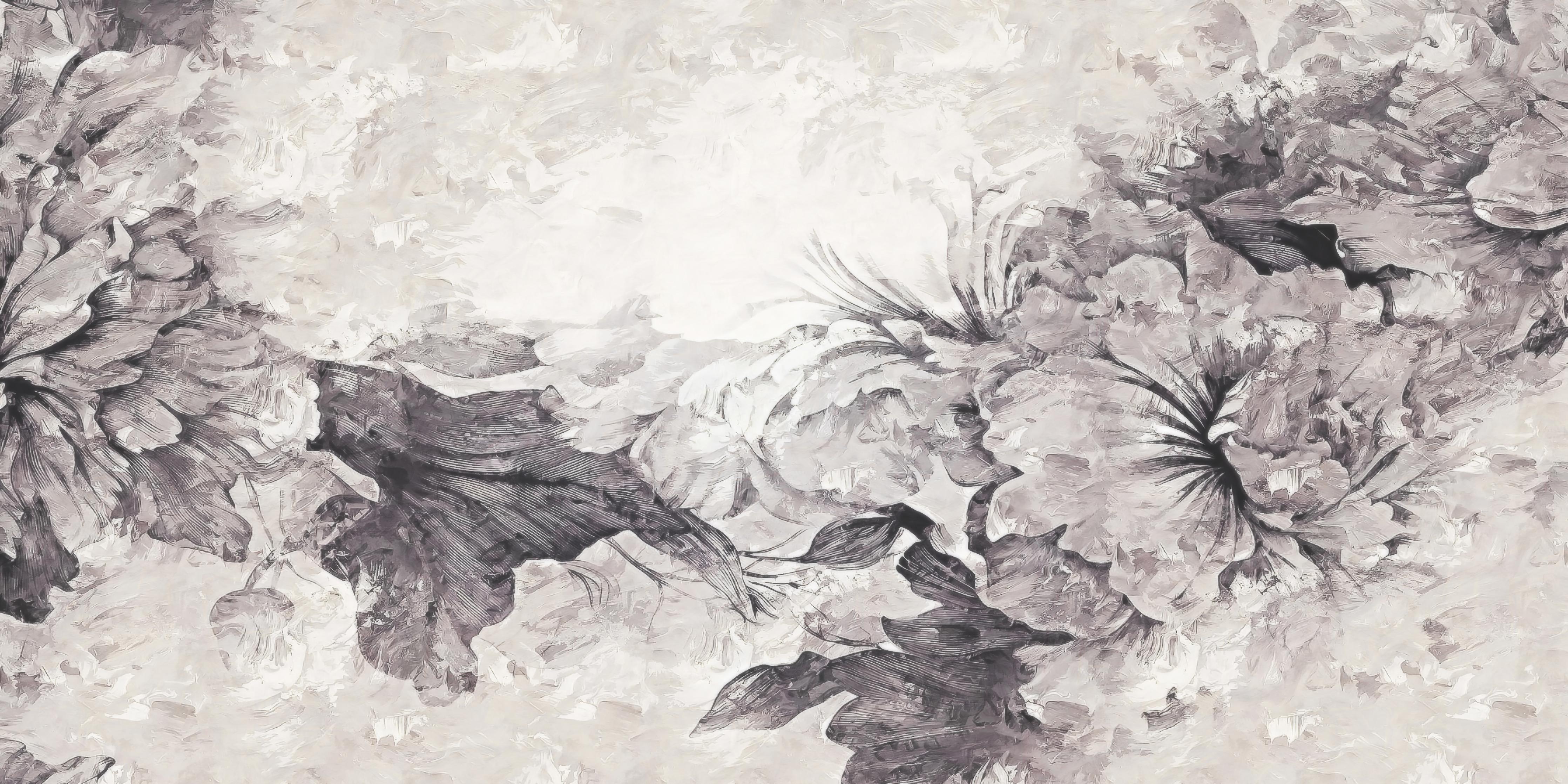 Küchenrückwand-Abstrakte Blumenmuster in Grau und Weiß