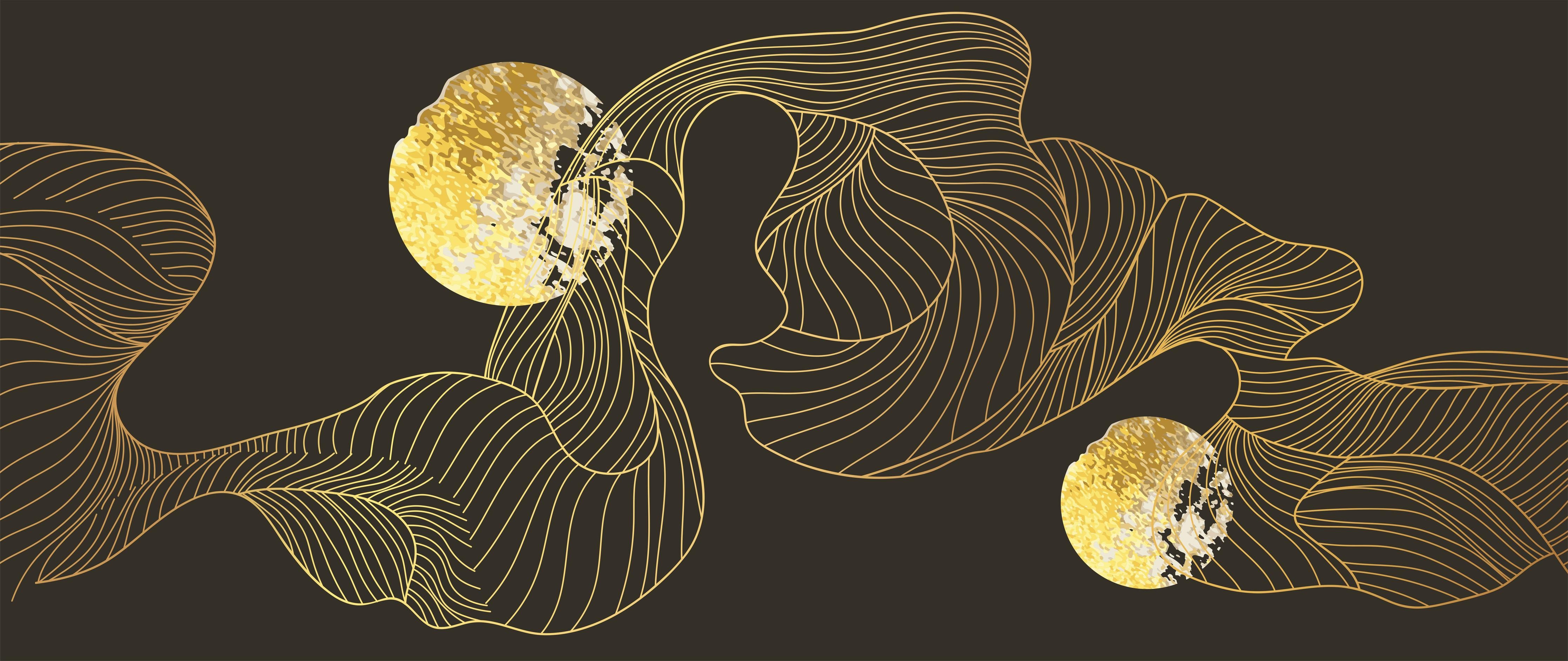 Küchenrückwand-Abstrakte Goldene Lineart auf Schwarz