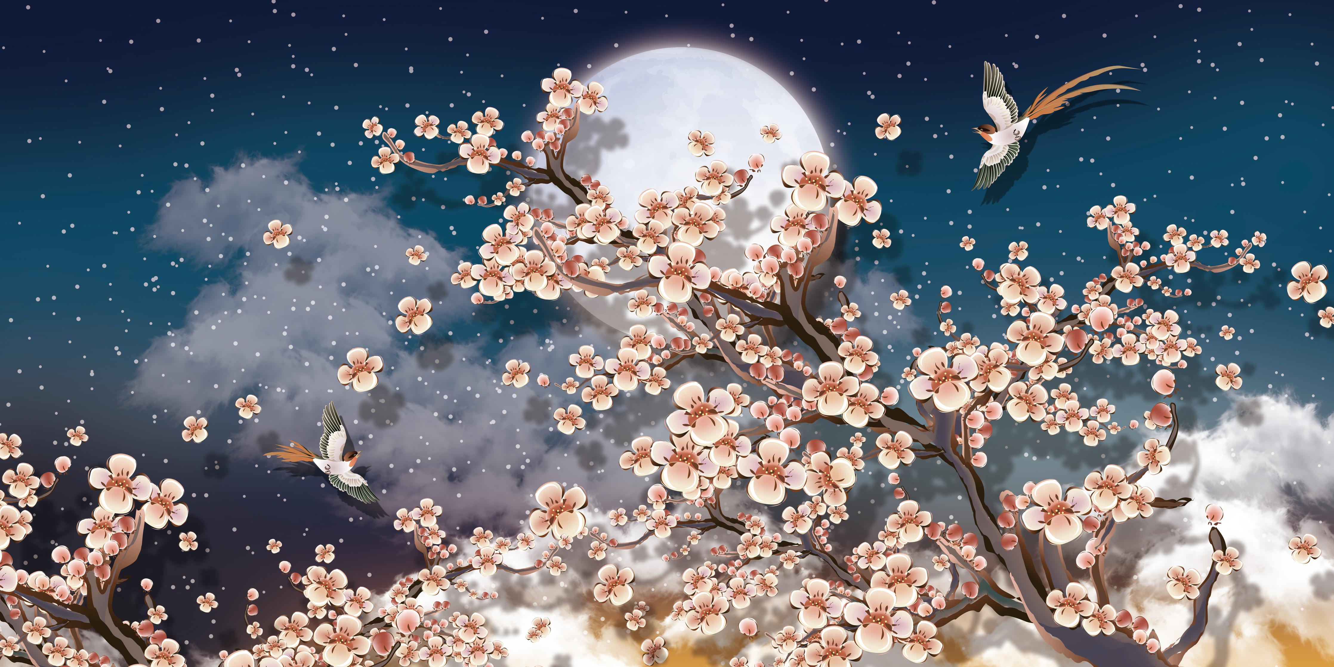 Küchenrückwand-Blumen und Vögel - Floral