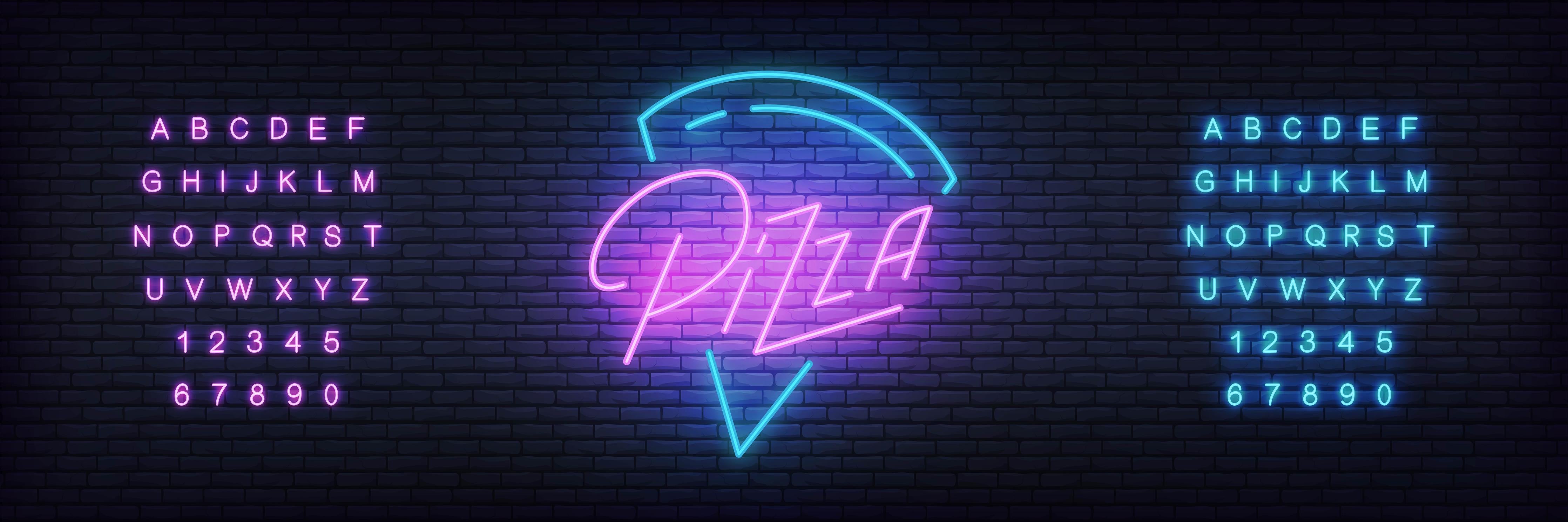 Küchenrückwand-Bunte Neon-Leuchtschrift Pizza Werbung