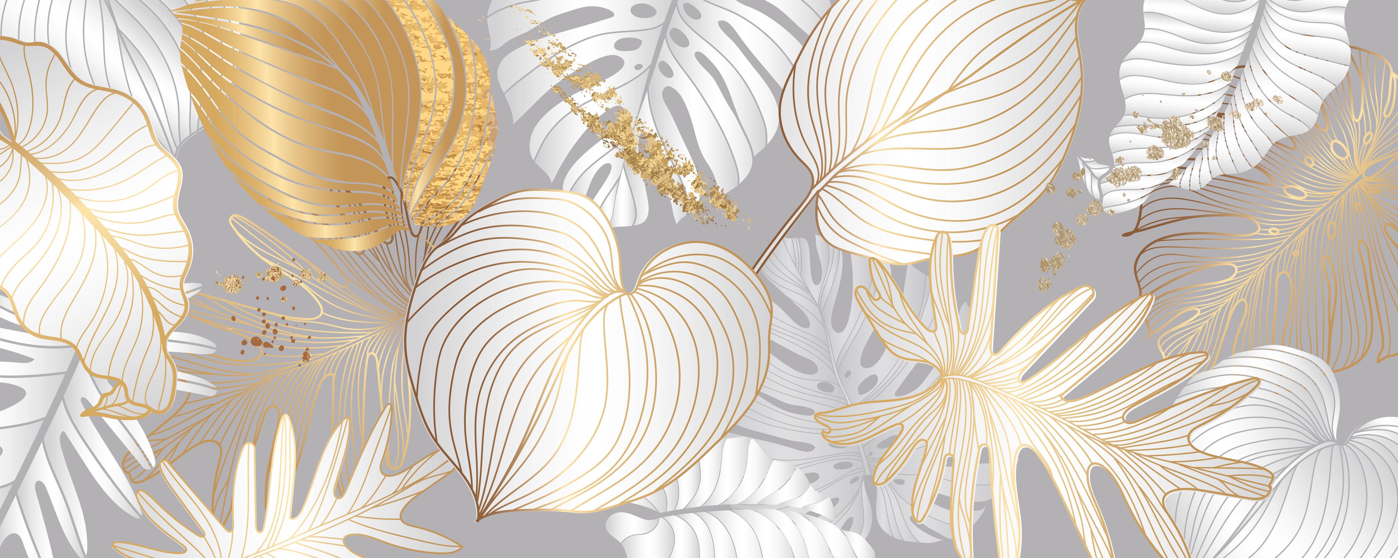 Küchenrückwand-Eleganter Gold-Weißer Blattmuster Druck