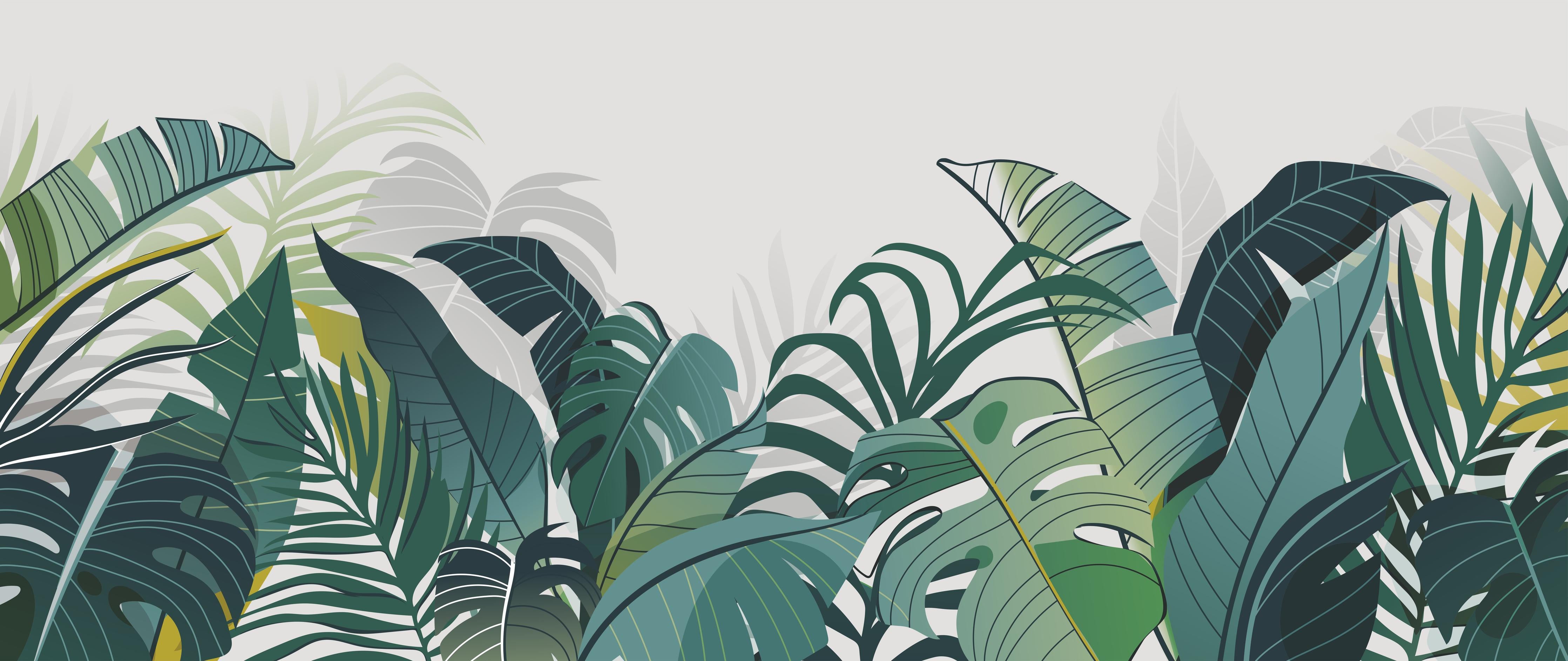 Küchenrückwand-Exotische Grünpflanzen Wandkunst Illustration