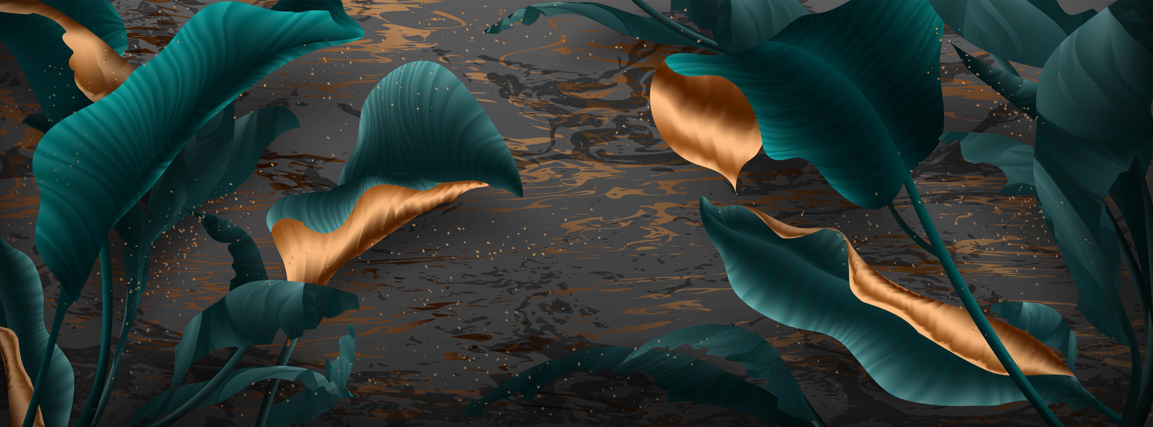 Küchenrückwand-Exotisches Blattwerk mit goldgelben Akzenten